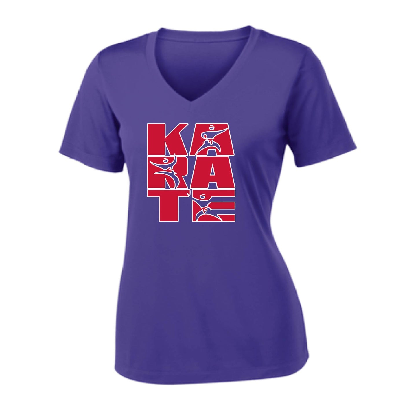 Karate Stacked | Women's Short Sleeve V-Neck Karate Performance T-Shirts | 100% Polyester