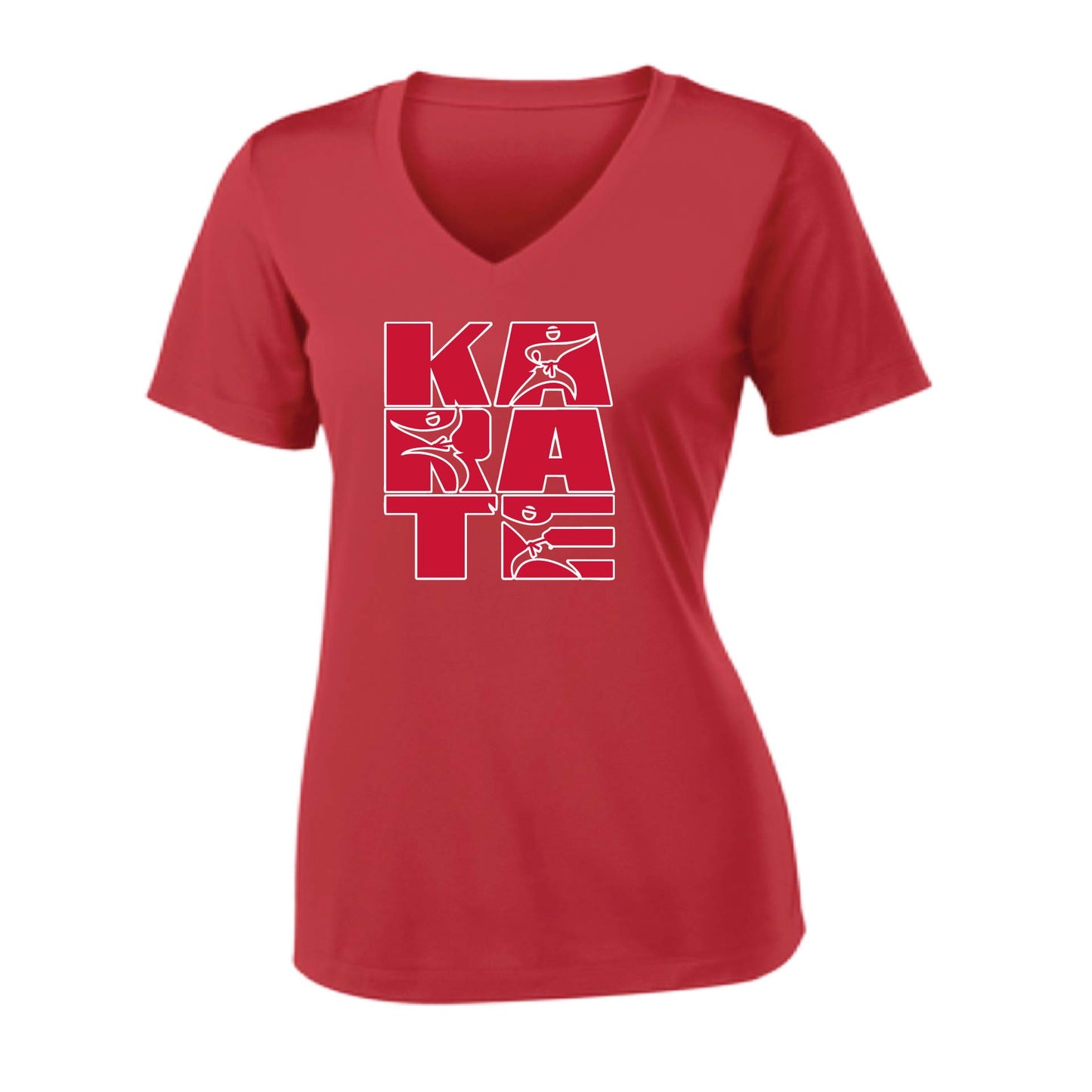 Karate Stacked | Women's Short Sleeve V-Neck Karate Performance T-Shirts | 100% Polyester