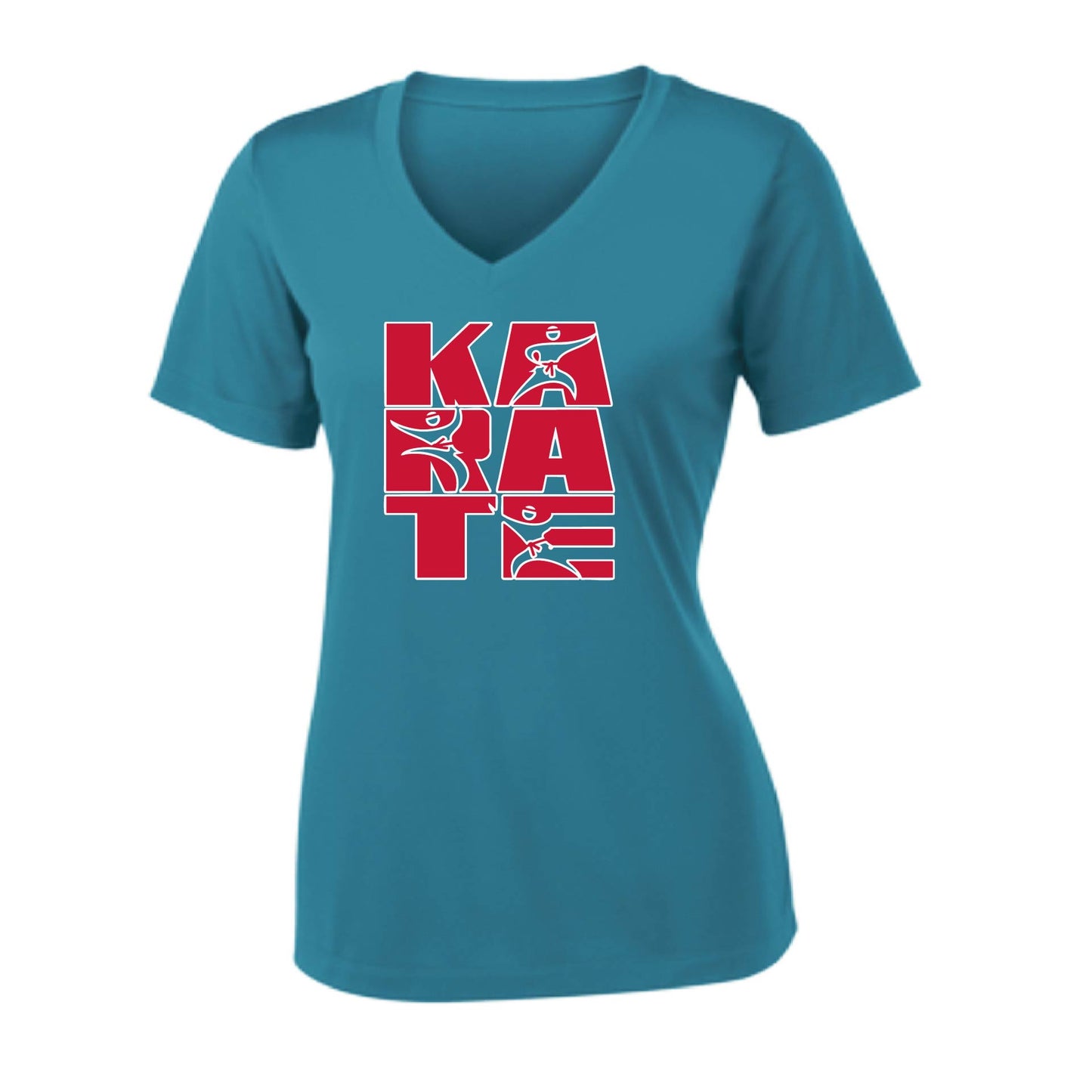 Karate Stacked | Women's Short Sleeve V-Neck Karate Performance T-Shirts | 100% Polyester