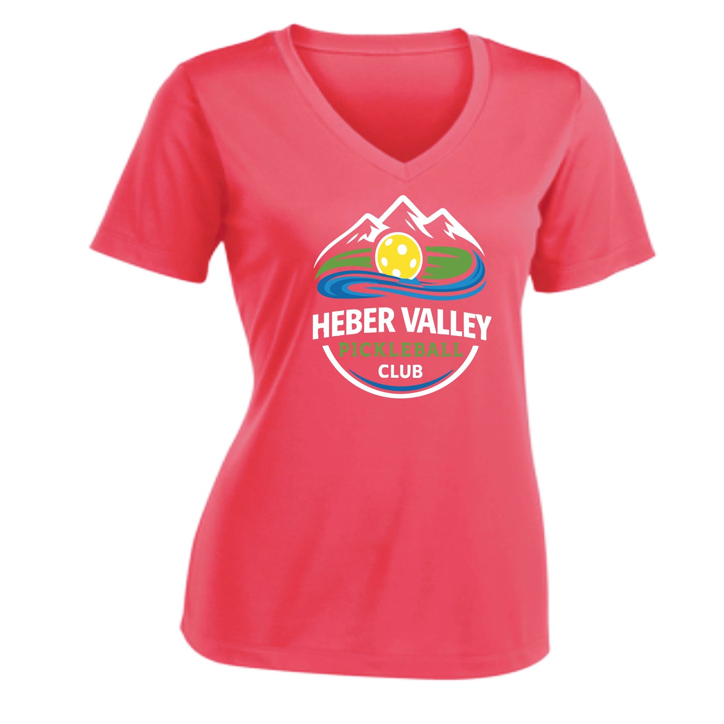 Heber Valley Pickleball Club (Customizable) | Women's Short Sleeve V-Neck Pickleball Performance T-Shirts | 100% Polyester