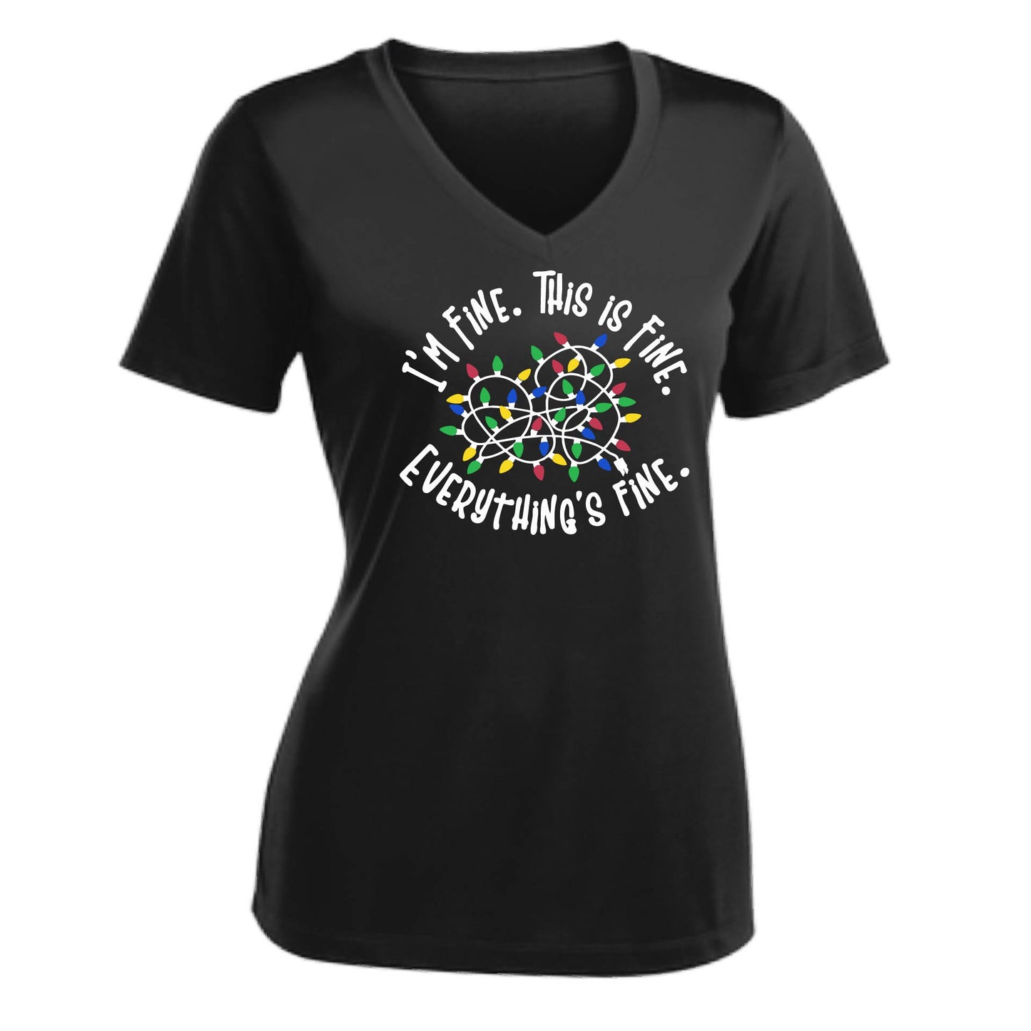 I'm Fine This is Fine Christmas | Women's Short Sleeve V-Neck Performance T-Shirts | 100% Polyester