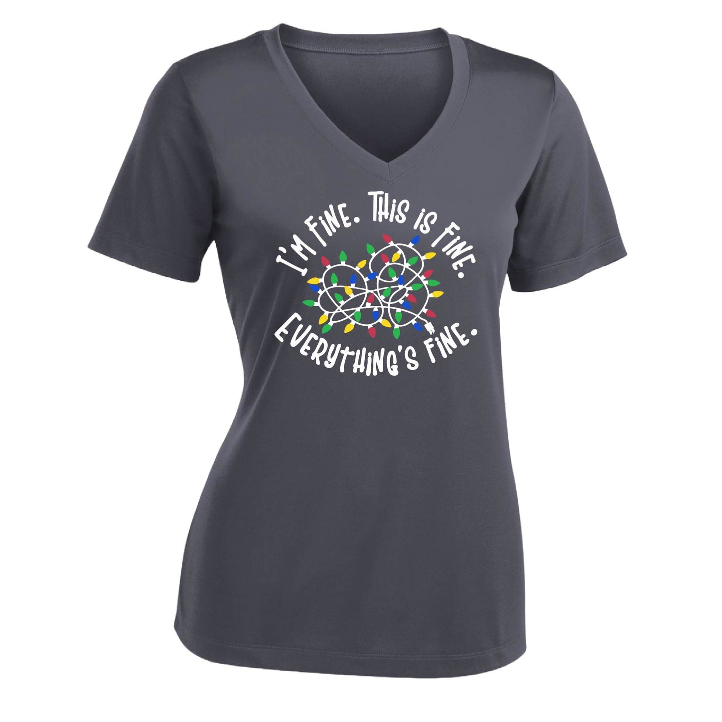 I'm Fine This is Fine Christmas | Women's Short Sleeve V-Neck Performance T-Shirts | 100% Polyester