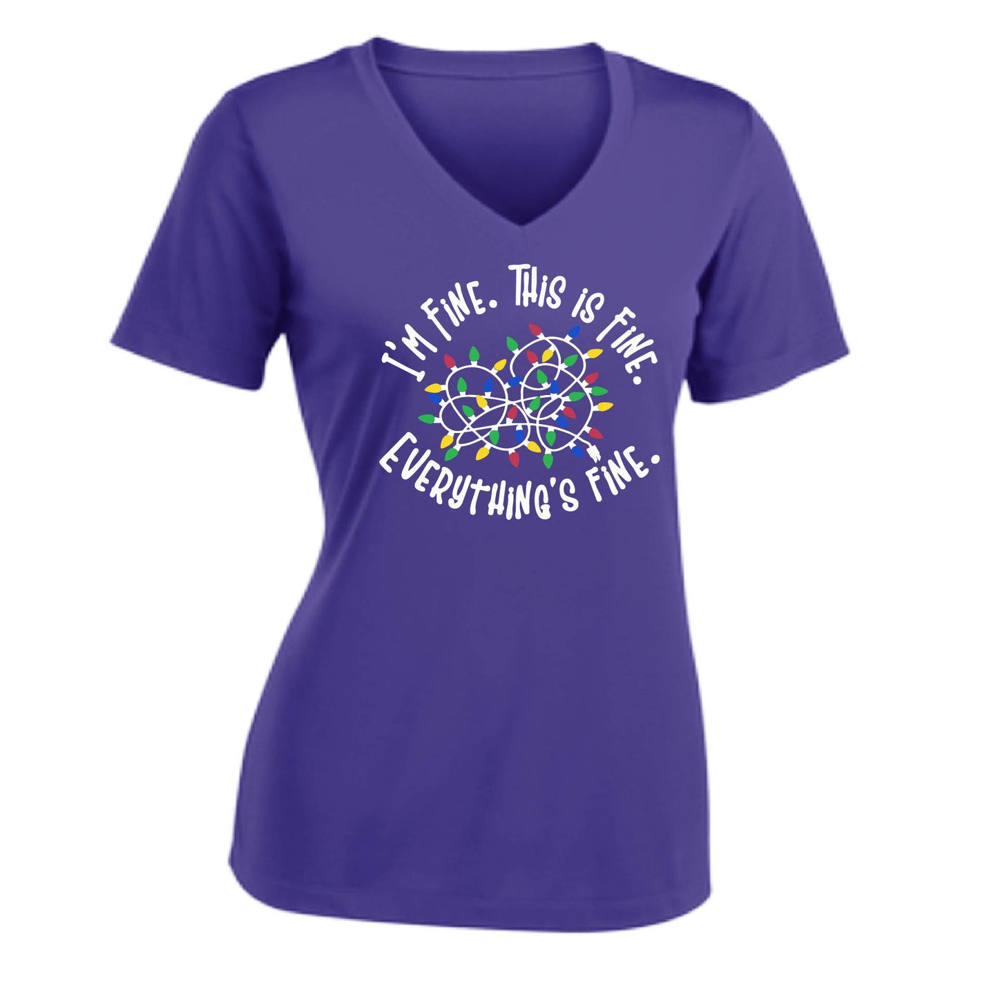 I'm Fine This is Fine Christmas | Women's Short Sleeve V-Neck Performance T-Shirts | 100% Polyester
