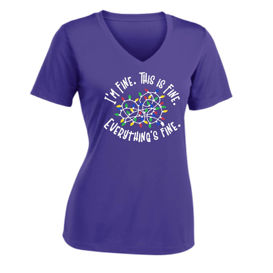 I'm Fine This is Fine Christmas | Women's Short Sleeve V-Neck Performance T-Shirts | 100% Polyester