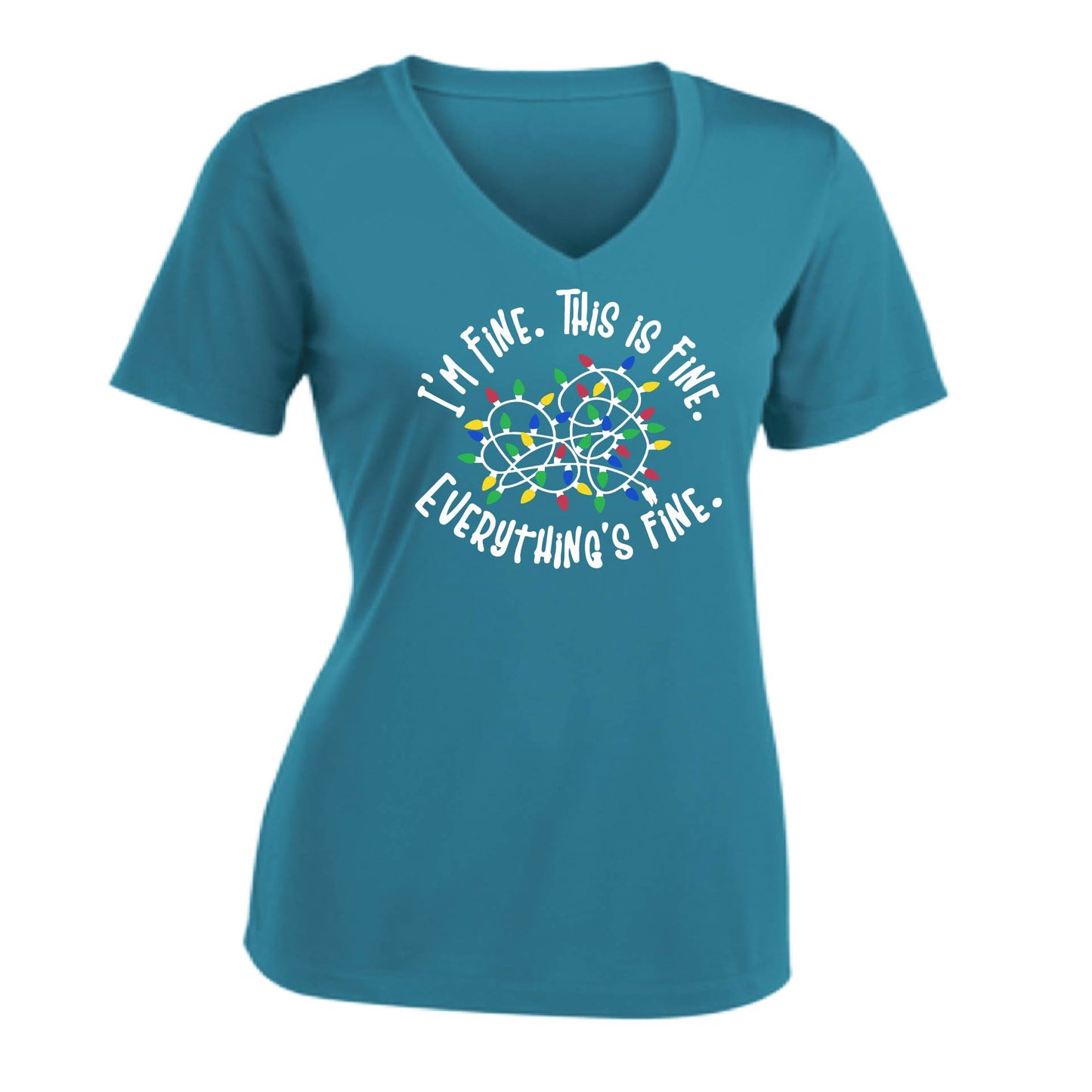 I'm Fine This is Fine Christmas | Women's Short Sleeve V-Neck Performance T-Shirts | 100% Polyester