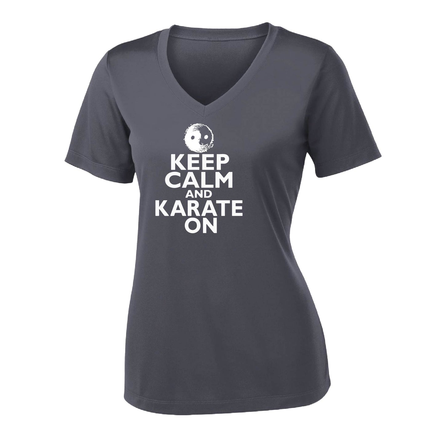 Keep Calm and Karate On | Women's Short Sleeve V-Neck Karate Performance T-Shirts | 100% Polyester