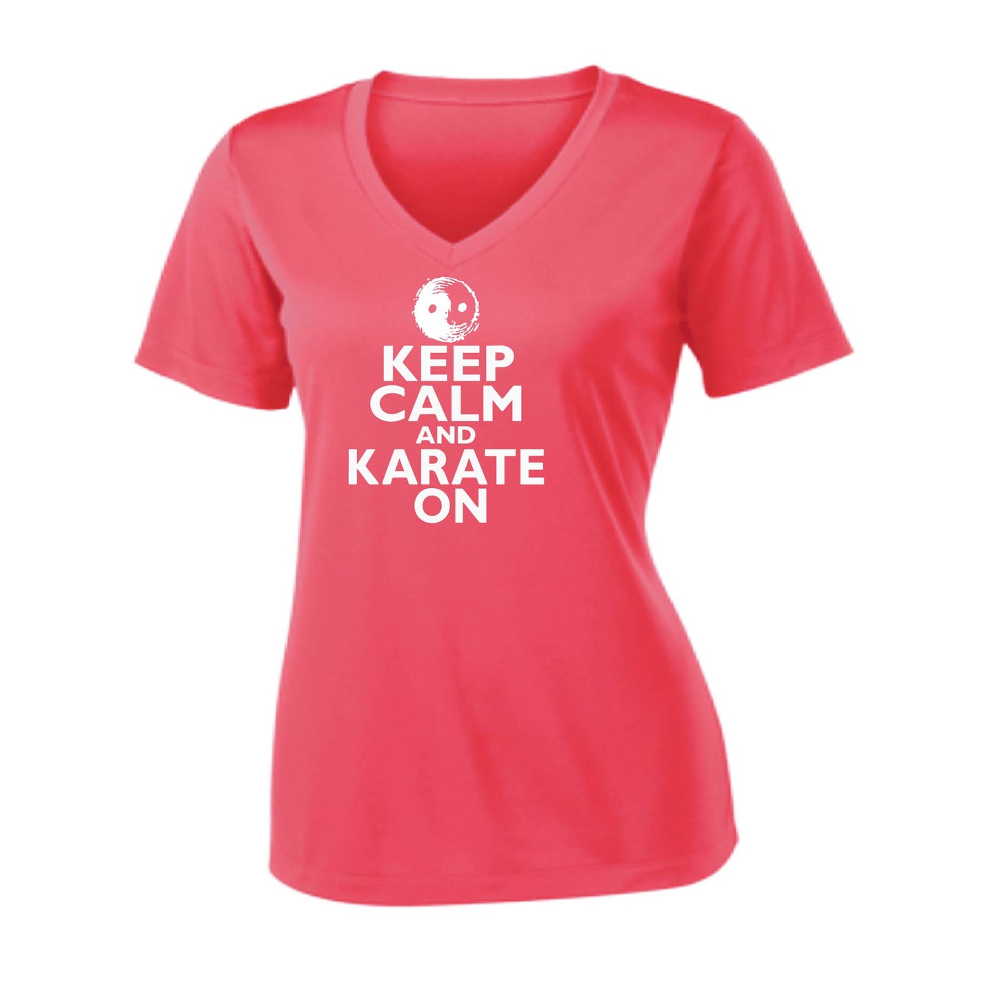 Keep Calm and Karate On | Women's Short Sleeve V-Neck Karate Performance T-Shirts | 100% Polyester