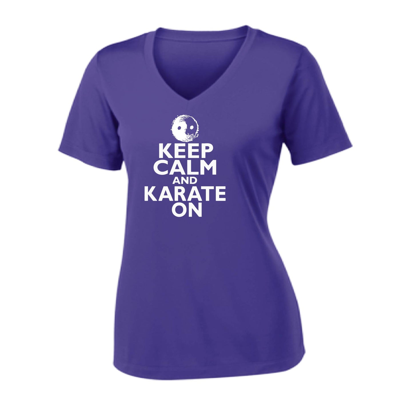 Keep Calm and Karate On | Women's Short Sleeve V-Neck Karate Performance T-Shirts | 100% Polyester