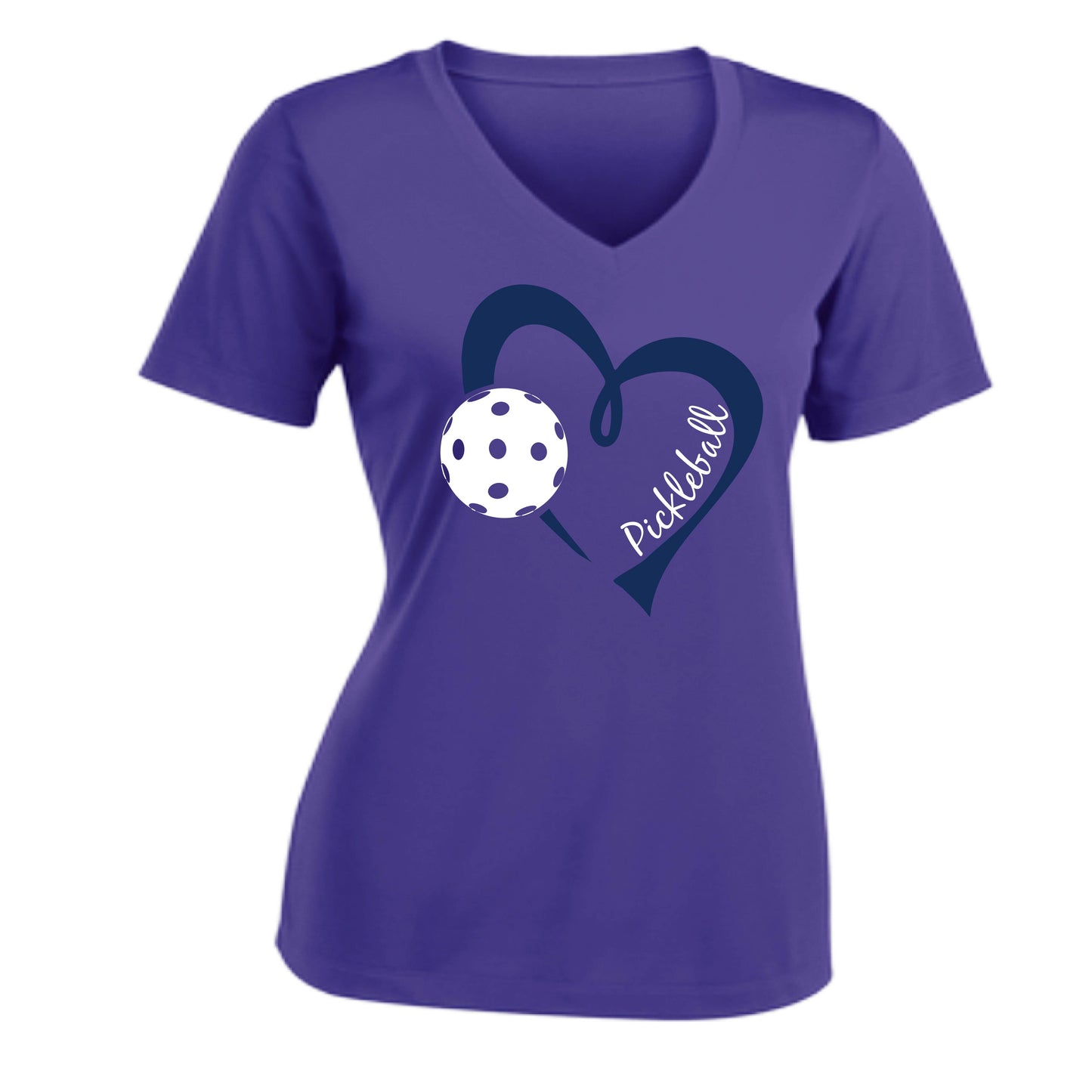 Pickleball Love (Navy) | Women's Short Sleeve V-Neck Pickleball Performance T-Shirts | 100% Polyester