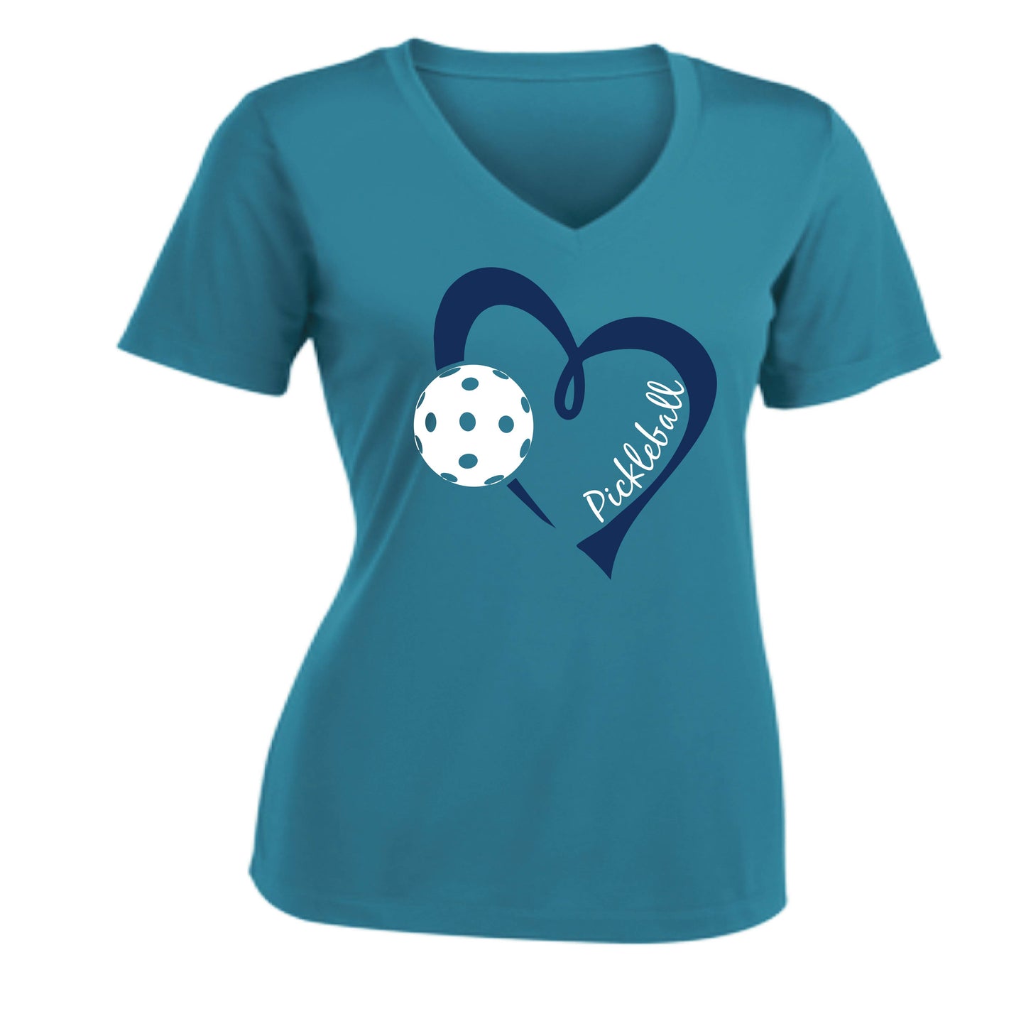 Pickleball Love (Navy) | Women's Short Sleeve V-Neck Pickleball Performance T-Shirts | 100% Polyester
