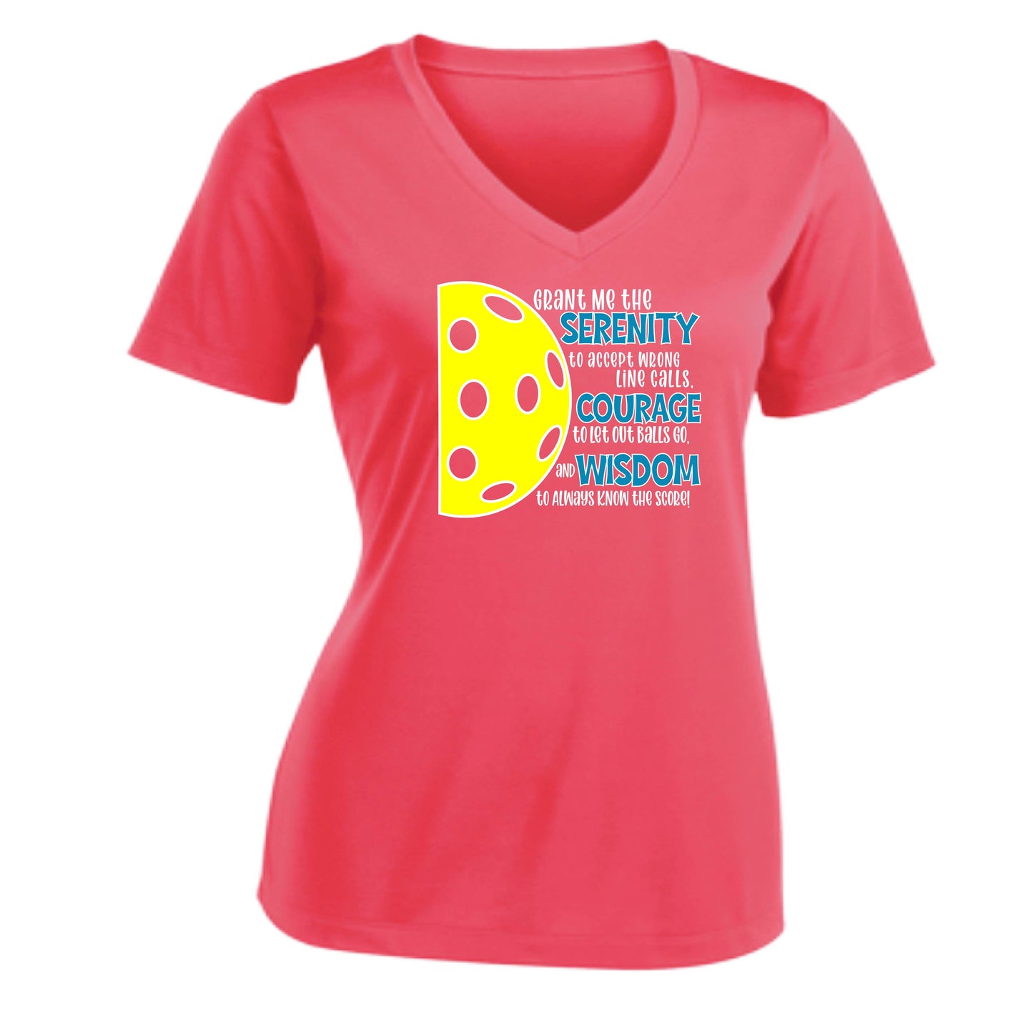 Pickleball Serenity Prayer | Women's Short Sleeve V-Neck Pickleball Performance T-Shirts | 100% Polyester