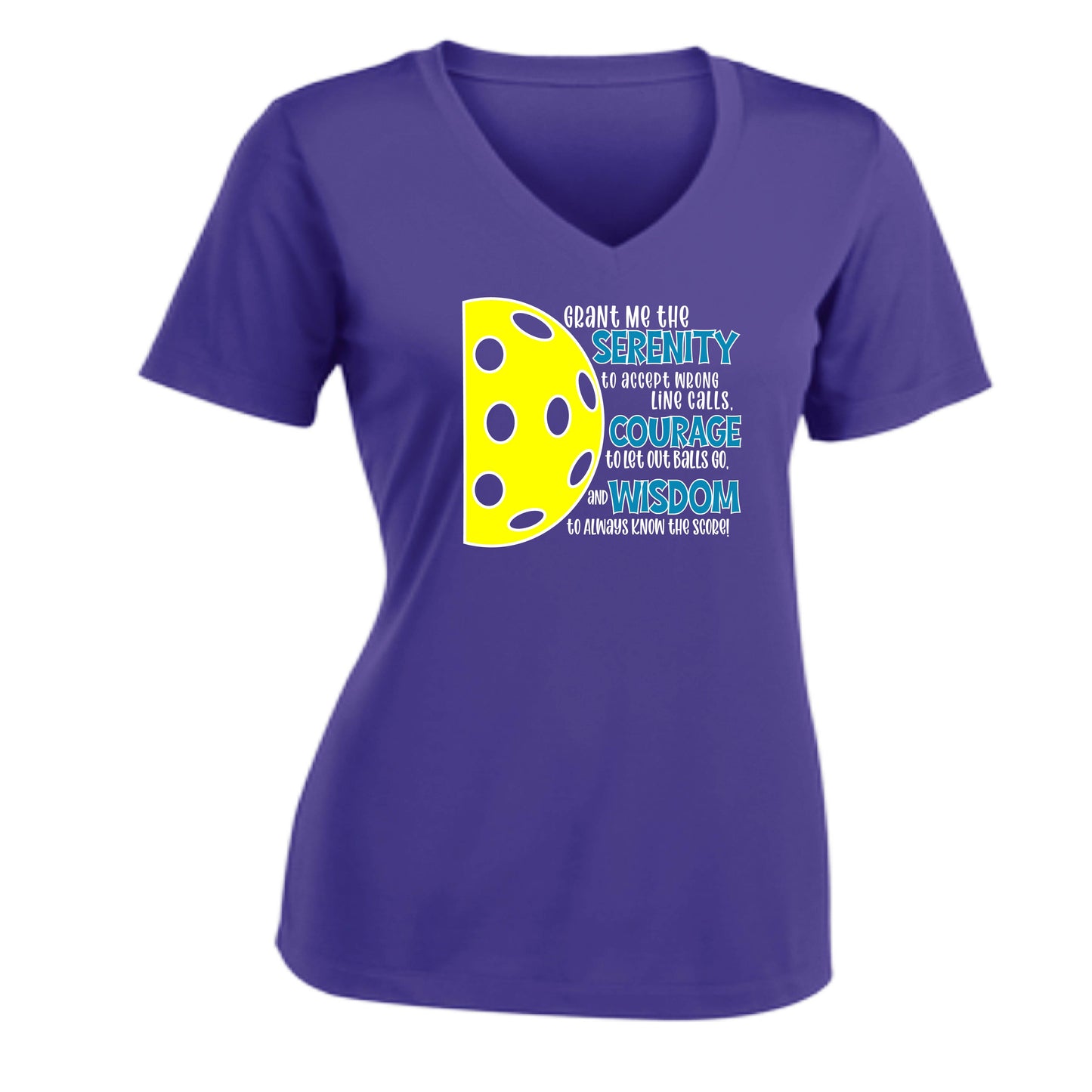 Pickleball Serenity Prayer | Women's Short Sleeve V-Neck Pickleball Performance T-Shirts | 100% Polyester