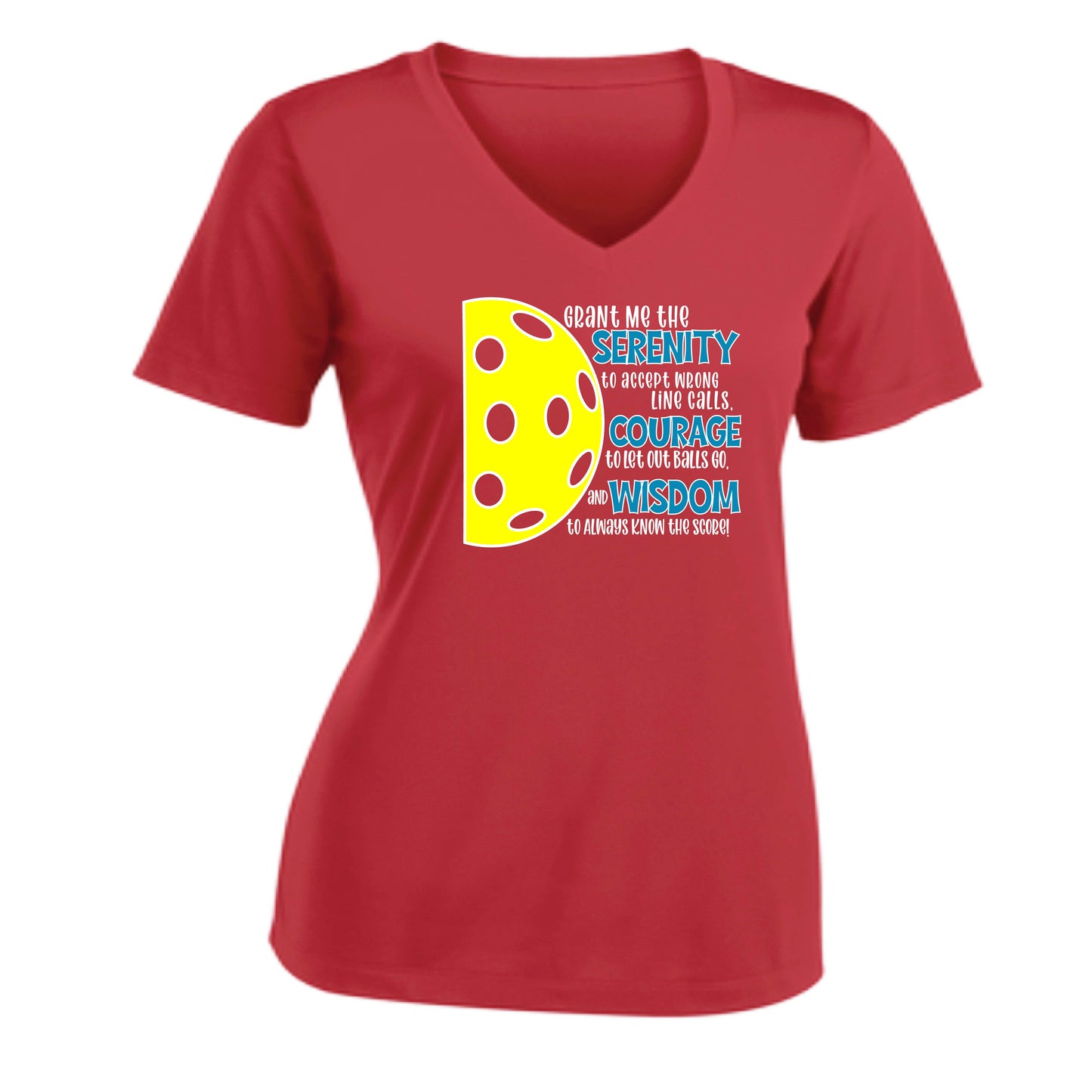 Pickleball Serenity Prayer | Women's Short Sleeve V-Neck Pickleball Performance T-Shirts | 100% Polyester