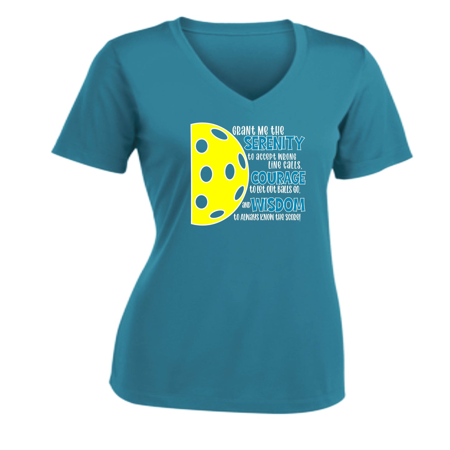 Pickleball Serenity Prayer | Women's Short Sleeve V-Neck Pickleball Performance T-Shirts | 100% Polyester