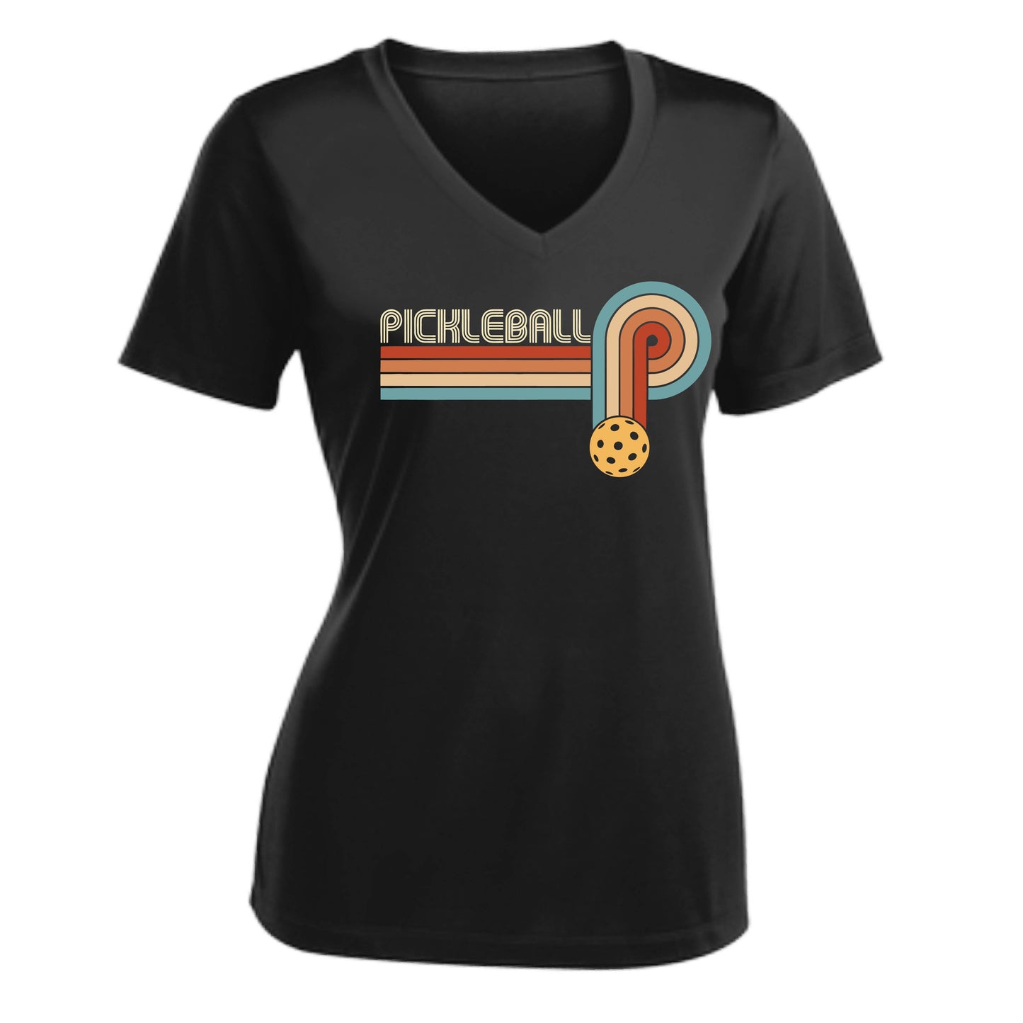 Retro Pickleball | Women's Short Sleeve V-Neck Performance T-Shirts | 100% Polyester