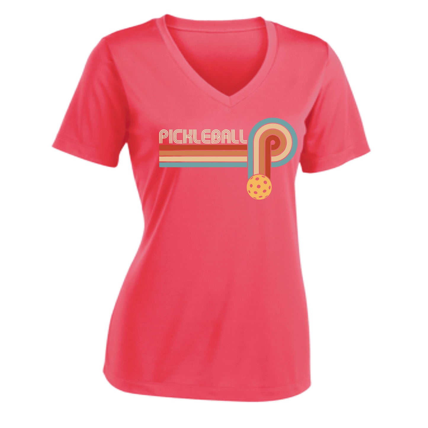 Retro Pickleball | Women's Short Sleeve V-Neck Performance T-Shirts | 100% Polyester