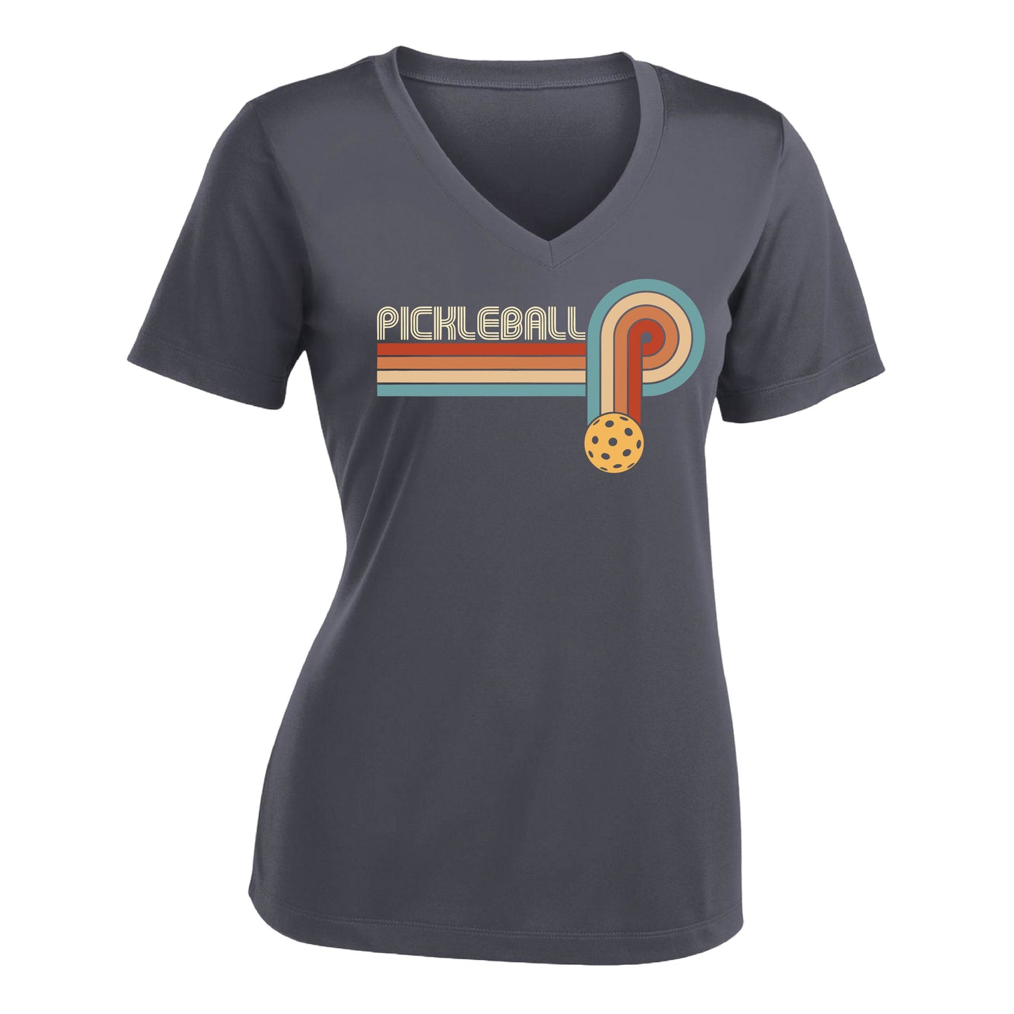 Retro Pickleball | Women's Short Sleeve V-Neck Performance T-Shirts | 100% Polyester