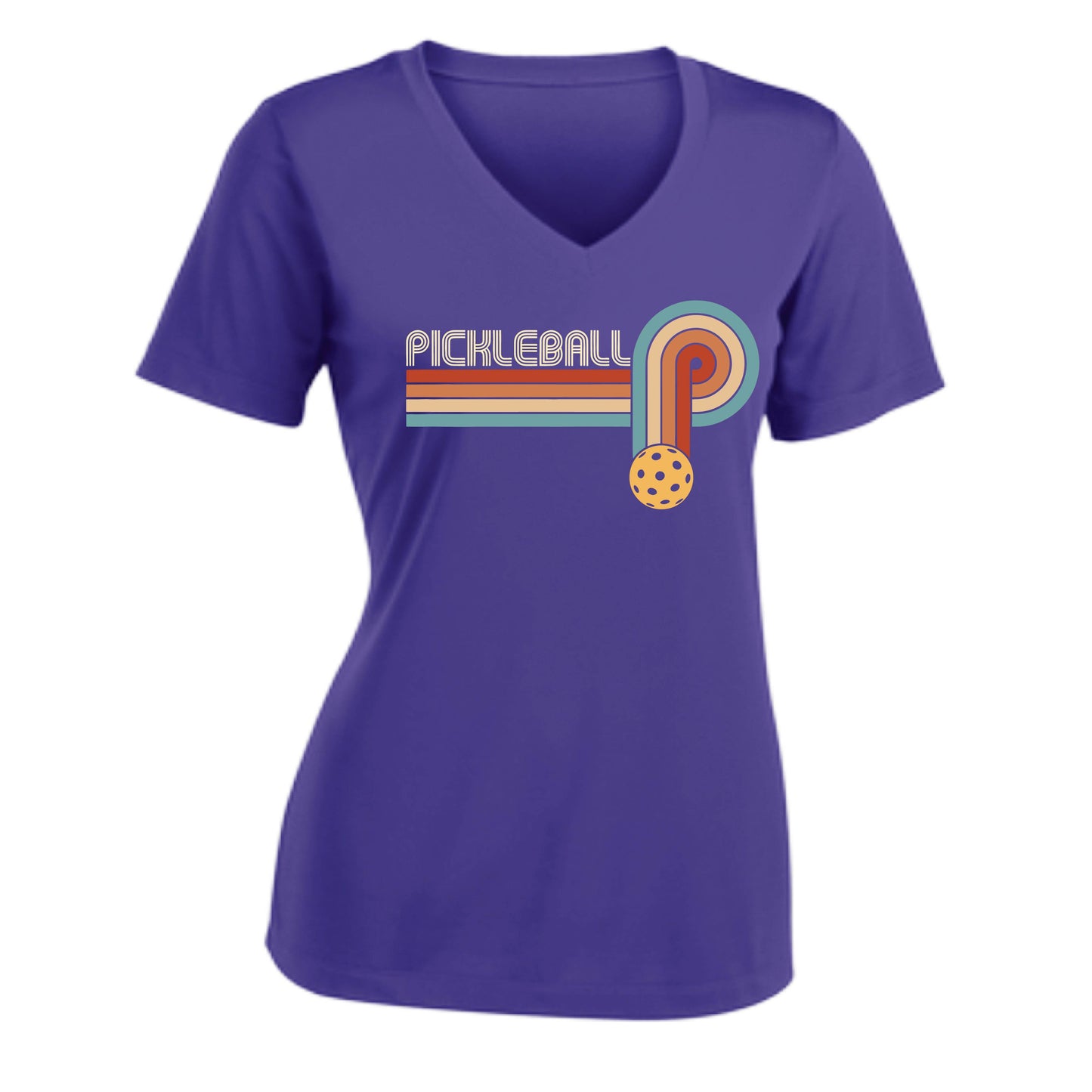 Retro Pickleball | Women's Short Sleeve V-Neck Performance T-Shirts | 100% Polyester