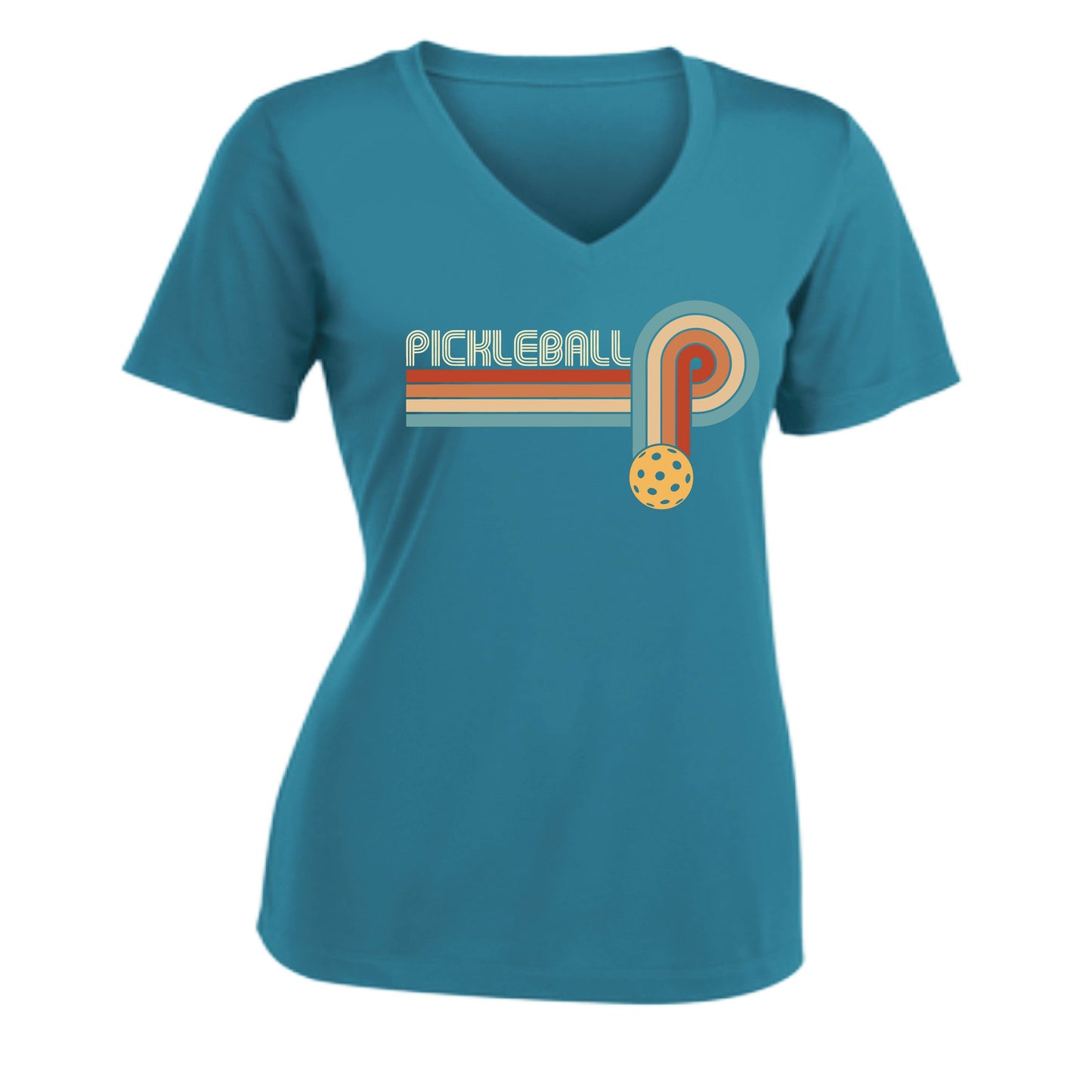 Retro Pickleball | Women's Short Sleeve V-Neck Performance T-Shirts | 100% Polyester