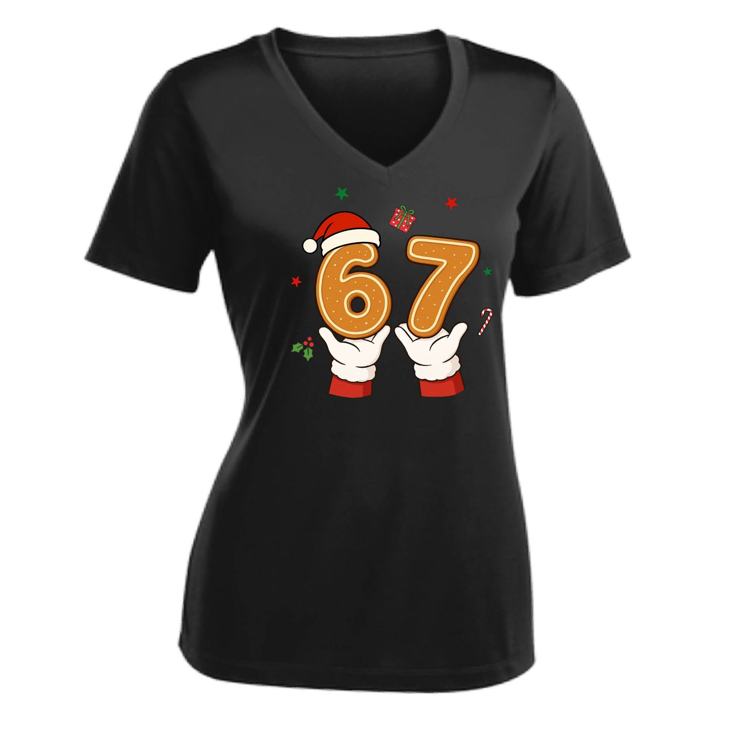 67 Christmas  | Women's Short Sleeve V-Neck Performance T-Shirts | 100% Polyester
