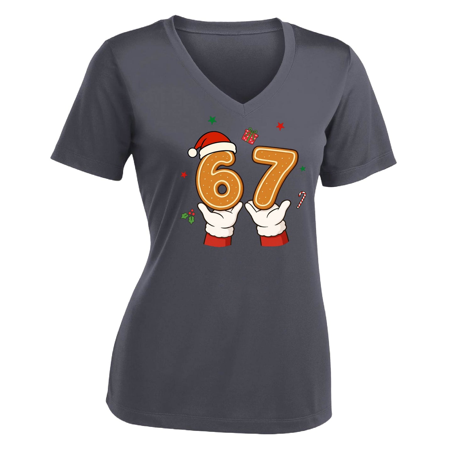 67 Christmas  | Women's Short Sleeve V-Neck Performance T-Shirts | 100% Polyester