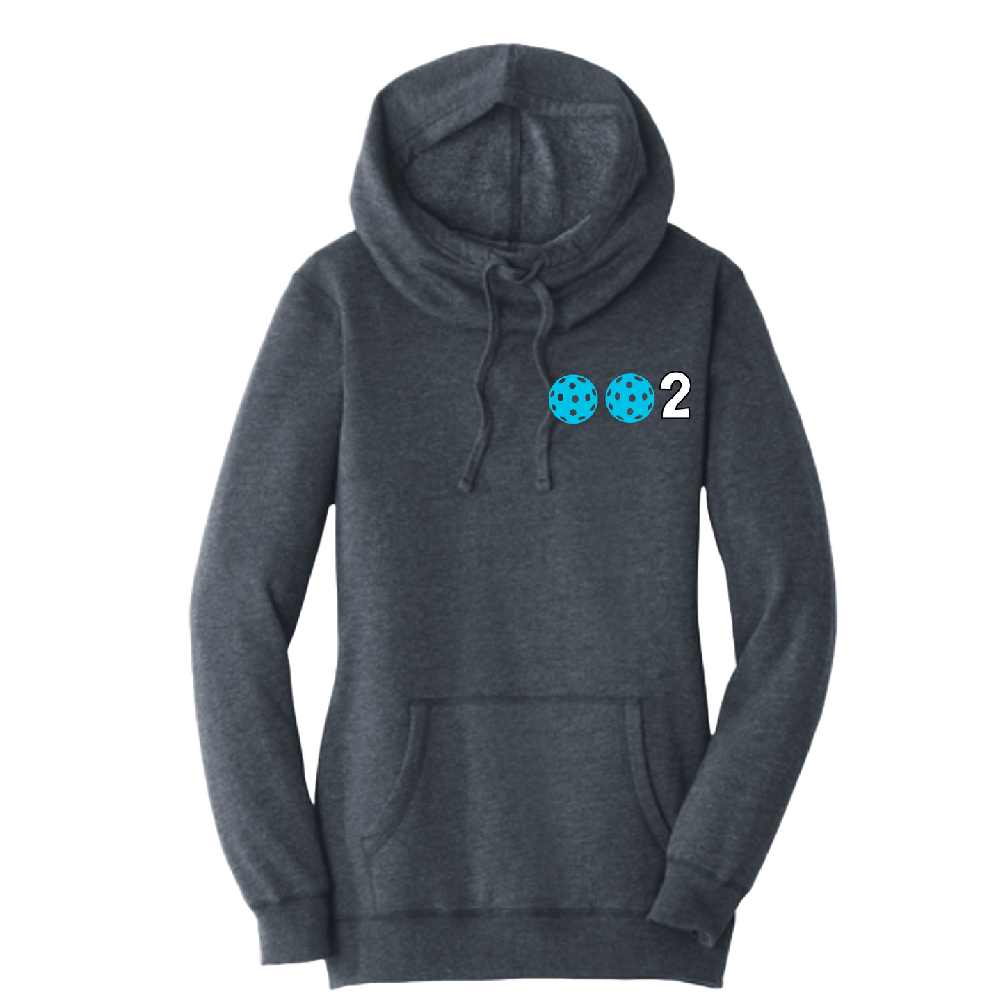 002 With Pickleballs (Cyan Green Orange) | Women’s Cowl-Neck Hoodie Pickleball Sweatshirt | 55% Cotton 45% Poly Fleece