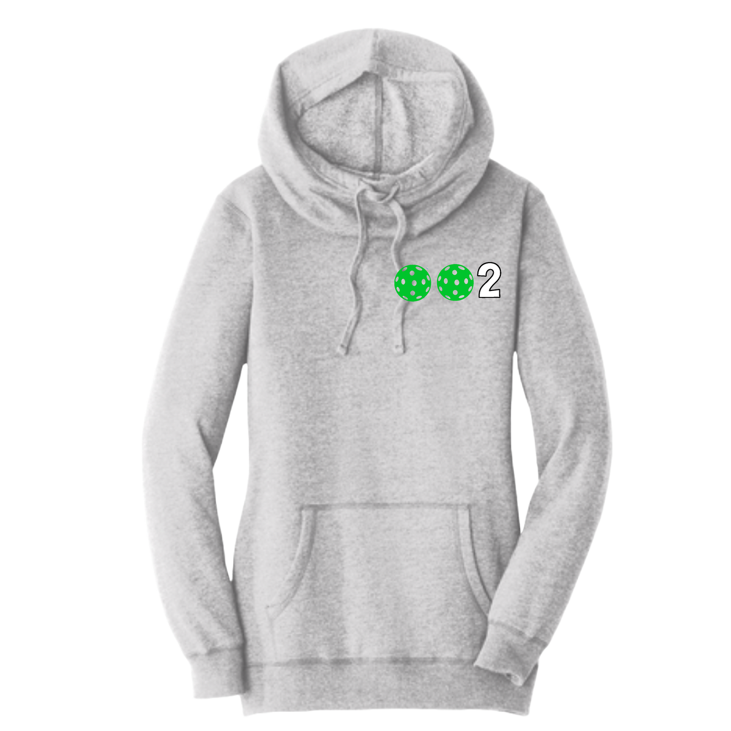 002 With Pickleballs (Cyan Green Orange) | Women’s Cowl-Neck Hoodie Pickleball Sweatshirt | 55% Cotton 45% Poly Fleece