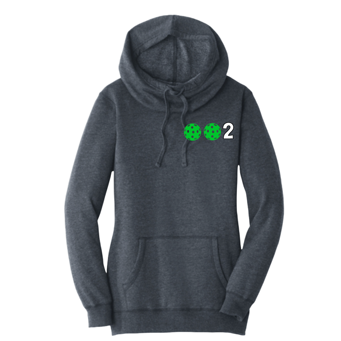 002 With Pickleballs (Cyan Green Orange) | Women’s Cowl-Neck Hoodie Pickleball Sweatshirt | 55% Cotton 45% Poly Fleece