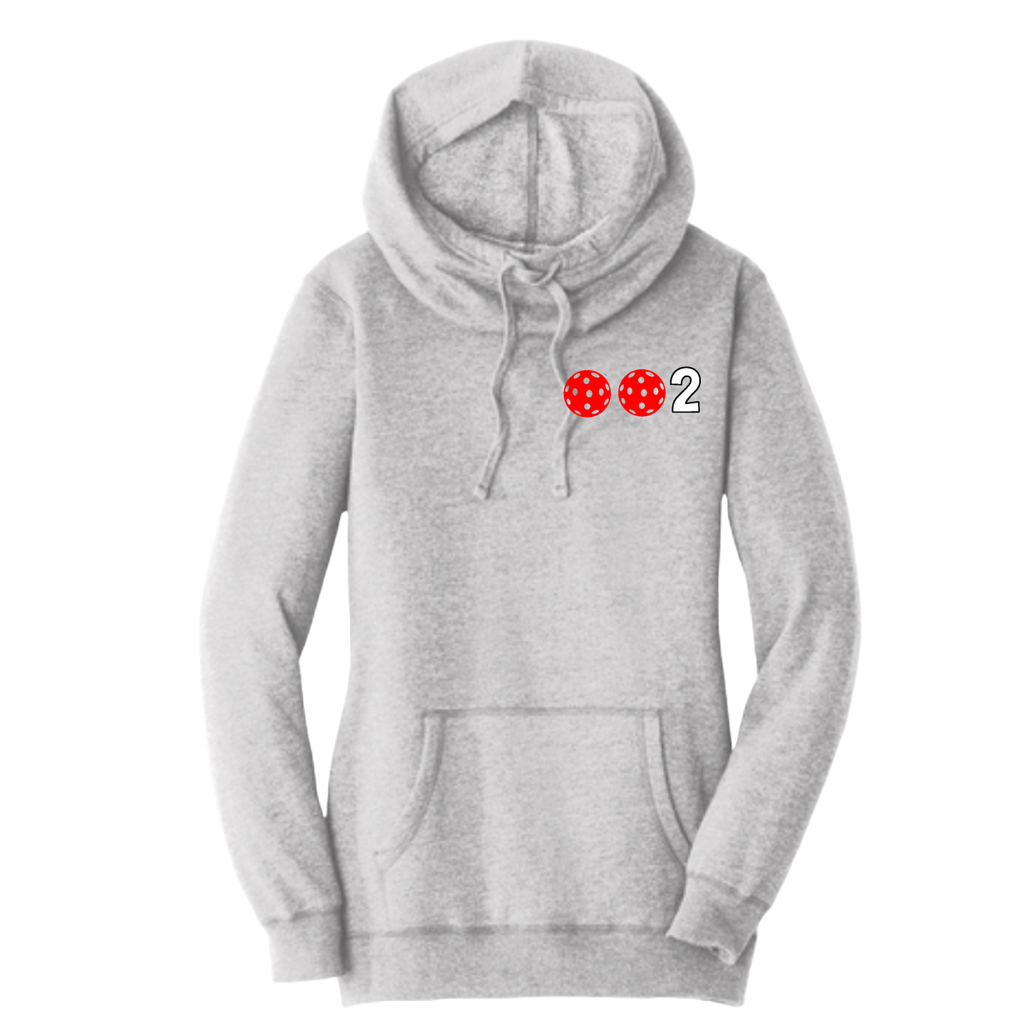 002 With Pickleballs (Red White Yellow) | Women’s Cowl-Neck Hoodie Pickleball Sweatshirt | 55% Cotton 45% Poly Fleece