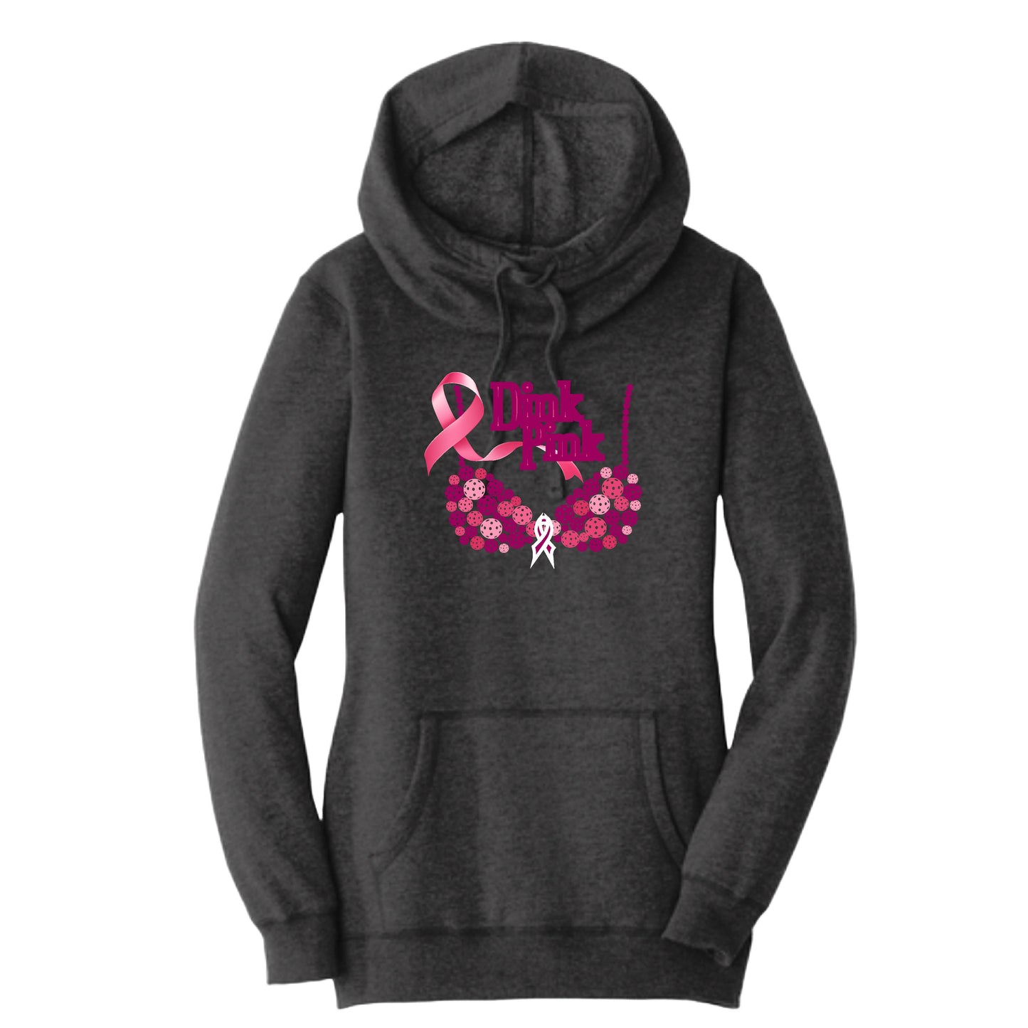 Dink Pink | Women’s Cowl-Neck Hoodie Pickleball Sweatshirt | 55% Cotton 45% Poly Fleece