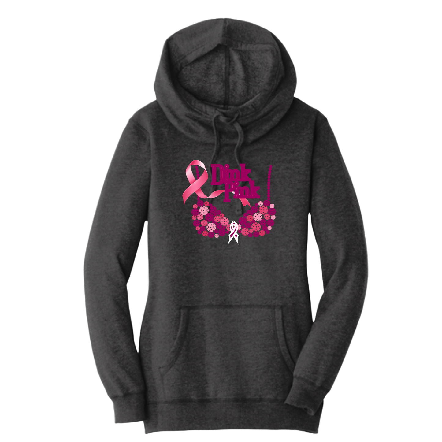 Dink Pink | Women’s Cowl-Neck Hoodie Pickleball Sweatshirt | 55% Cotton 45% Poly Fleece