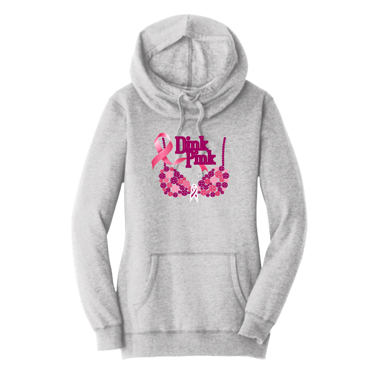 Dink Pink | Women’s Cowl-Neck Hoodie Pickleball Sweatshirt | 55% Cotton 45% Poly Fleece