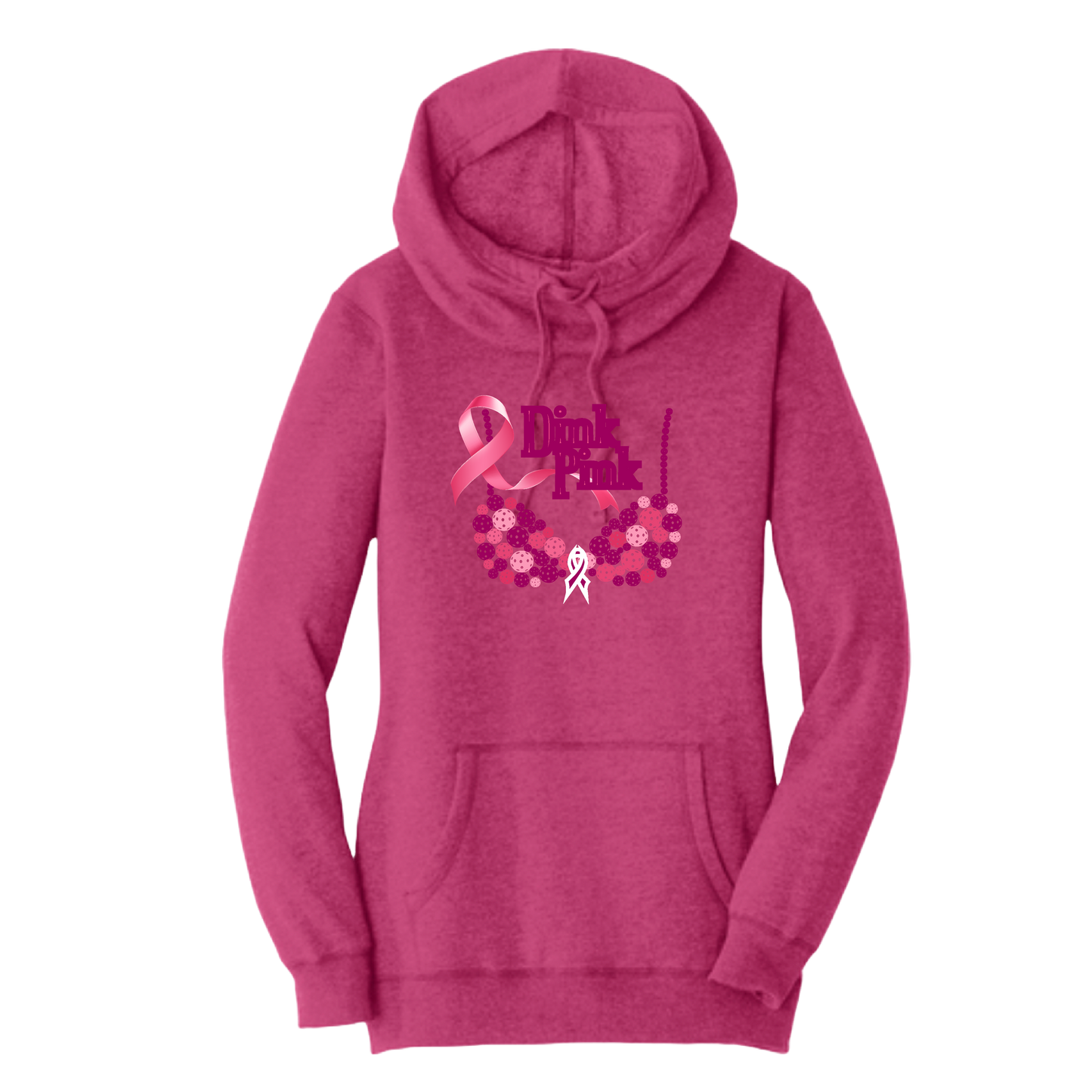 Dink Pink | Women’s Cowl-Neck Hoodie Pickleball Sweatshirt | 55% Cotton 45% Poly Fleece