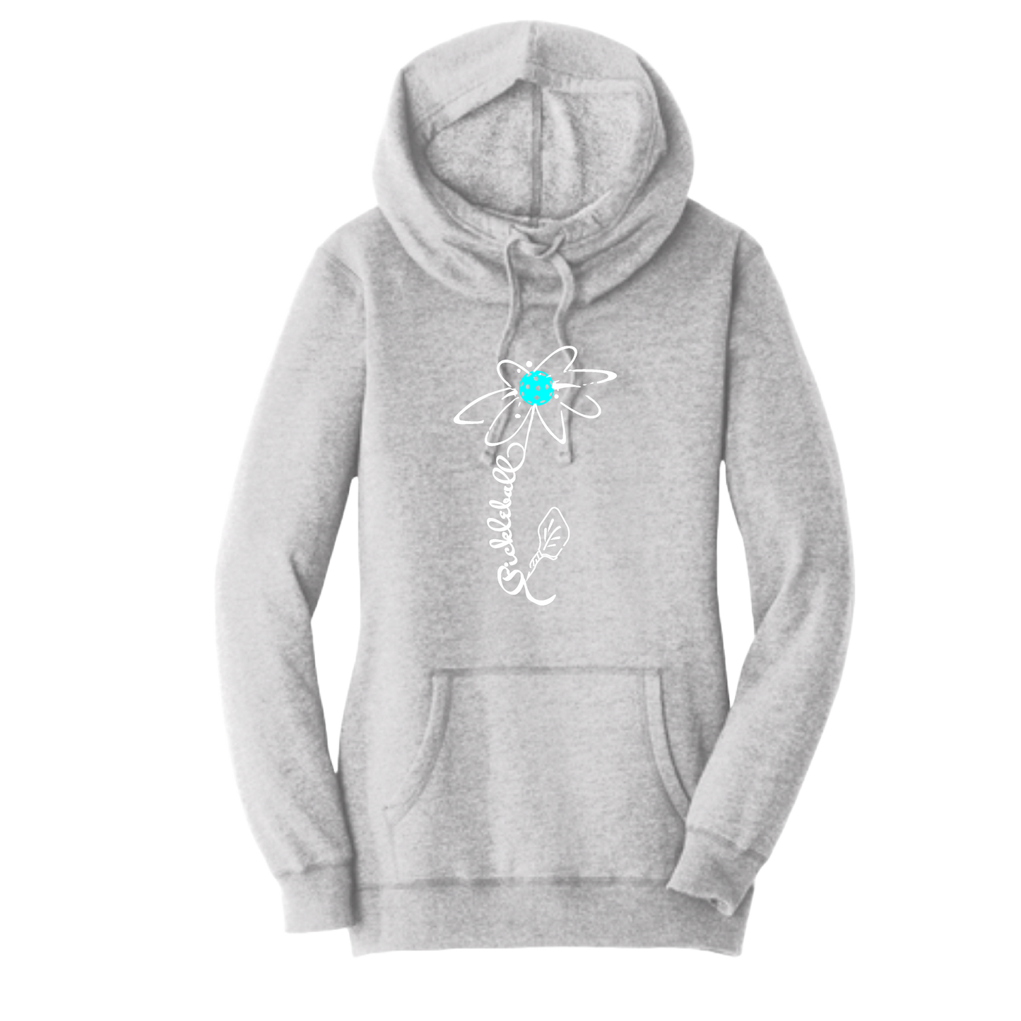 Pickleball Flower (Cyan Green Orange) | Women’s Cowl-Neck Hoodie Pickleball Sweatshirt | 55% Cotton 45% Poly Fleece