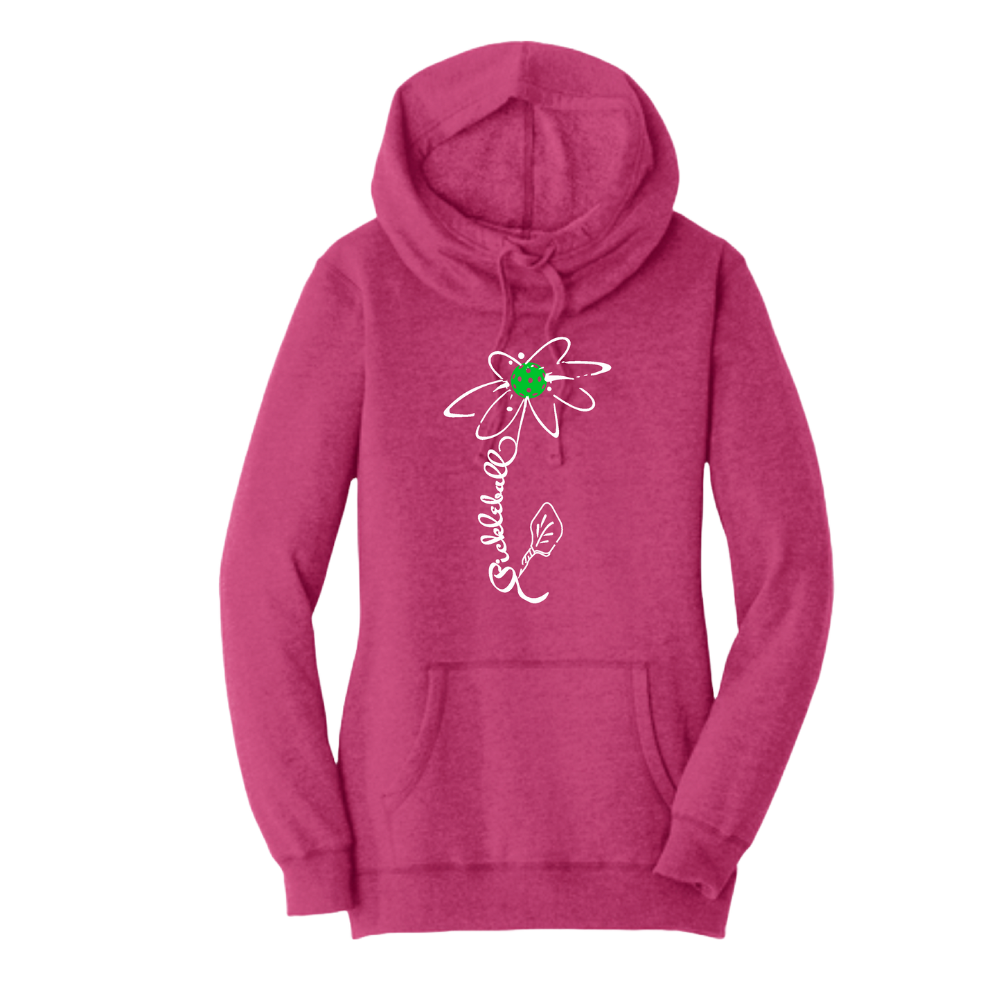 Pickleball Flower (Cyan Green Orange) | Women’s Cowl-Neck Hoodie Pickleball Sweatshirt | 55% Cotton 45% Poly Fleece