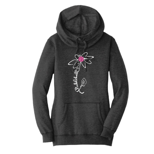 Pickleball Flower (Pink Purple Rainbow) | Women’s Cowl-Neck Hoodie Pickleball Sweatshirt | 55% Cotton 45% Poly Fleece