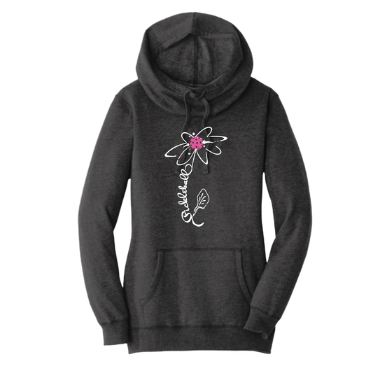 Pickleball Flower (Pink Purple Rainbow) | Women’s Cowl-Neck Hoodie Pickleball Sweatshirt | 55% Cotton 45% Poly Fleece