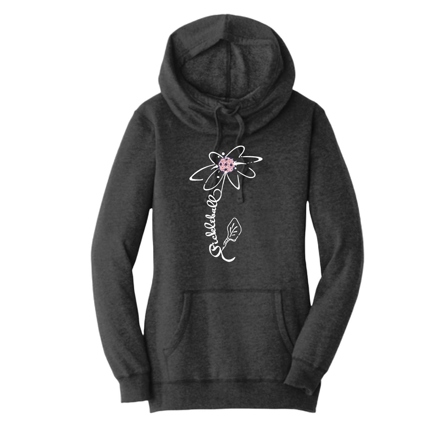 Pickleball Flower (With Stars) | Women’s Cowl-Neck Hoodie Pickleball Sweatshirt | 55% Cotton 45% Poly Fleece