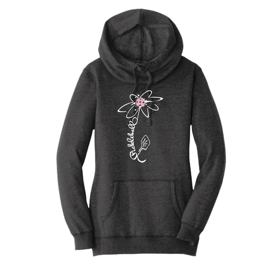 Pickleball Flower (With Stars) | Women’s Cowl-Neck Hoodie Pickleball Sweatshirt | 55% Cotton 45% Poly Fleece