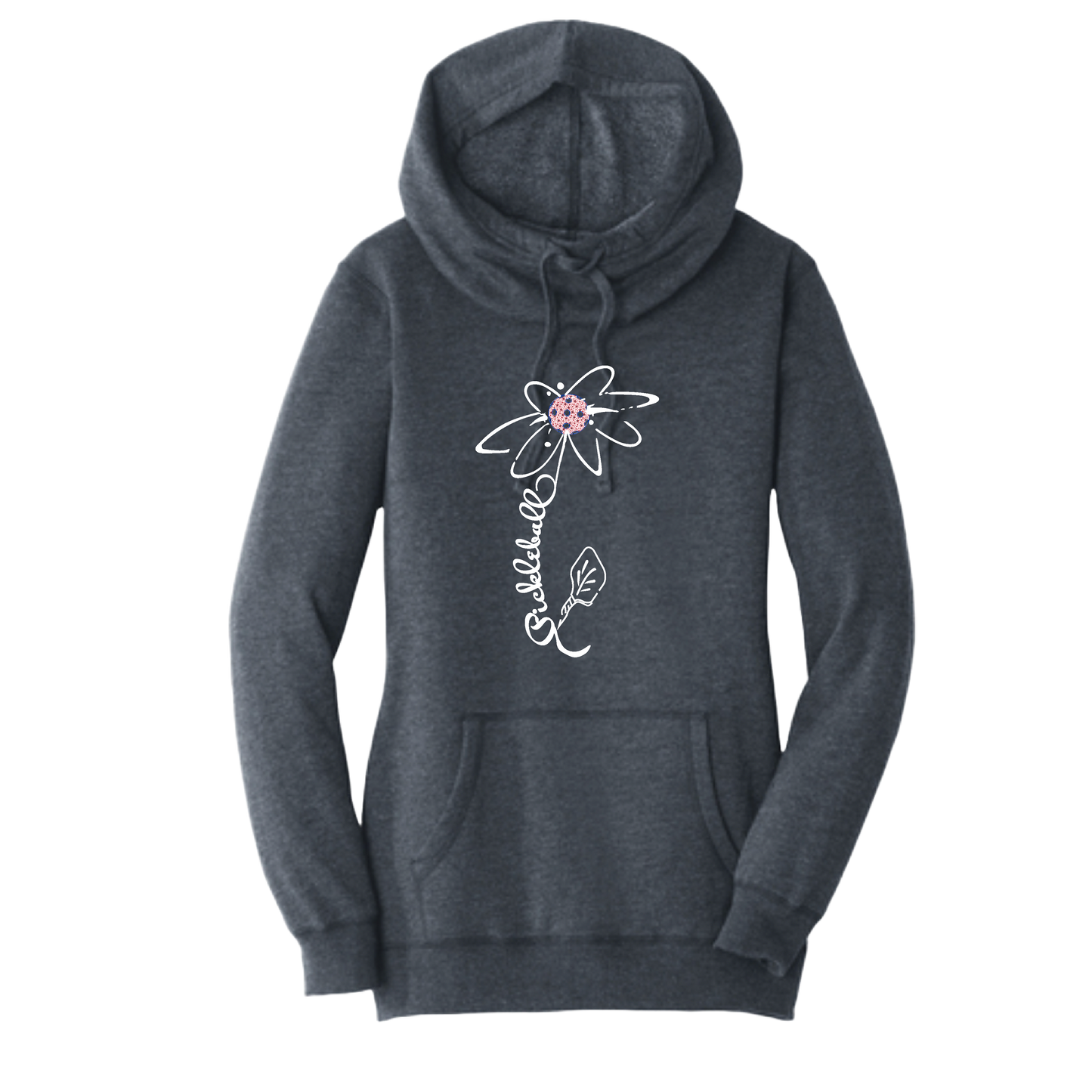 Pickleball Flower (With Stars) | Women’s Cowl-Neck Hoodie Pickleball Sweatshirt | 55% Cotton 45% Poly Fleece