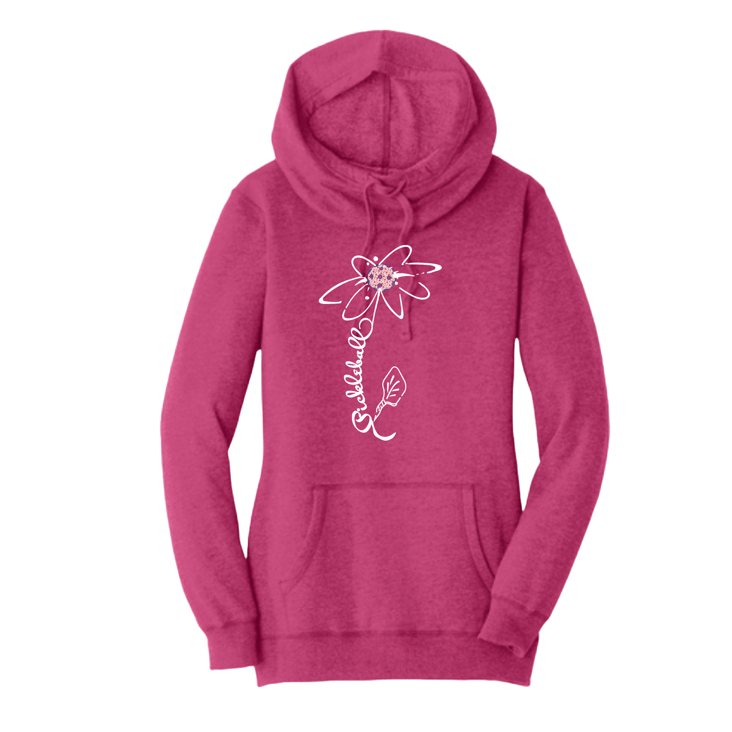 Pickleball Flower (With Stars) | Women’s Cowl-Neck Hoodie Pickleball Sweatshirt | 55% Cotton 45% Poly Fleece