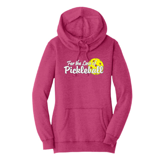 For the Love of Pickleball | Women’s Cowl-Neck Hoodie Pickleball Sweatshirt | 55% Cotton 45% Poly Fleece