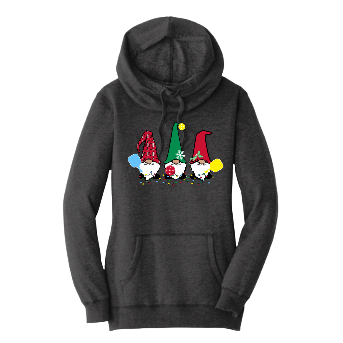 Christmas Gnomes | Women’s Cowl-Neck Hoodie Pickleball Sweatshirt | 55% Cotton 45% Poly Fleece