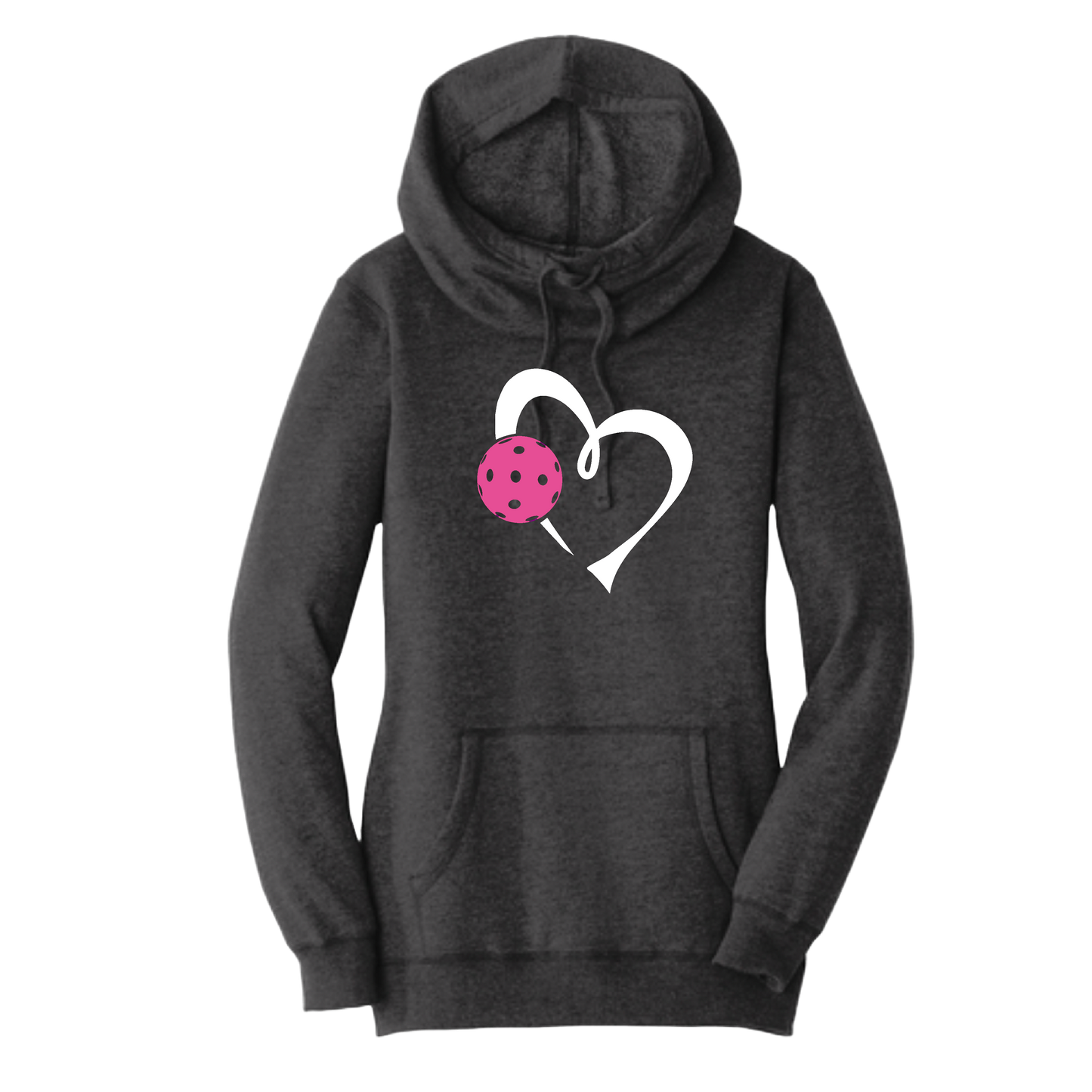 Love Pickleball (Pink) | Women’s Cowl-Neck Hoodie Pickleball Sweatshirt | 55% Cotton 45% Poly Fleece