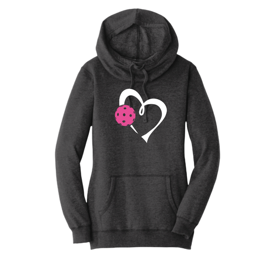 Love Pickleball (Pink) | Women’s Cowl-Neck Hoodie Pickleball Sweatshirt | 55% Cotton 45% Poly Fleece