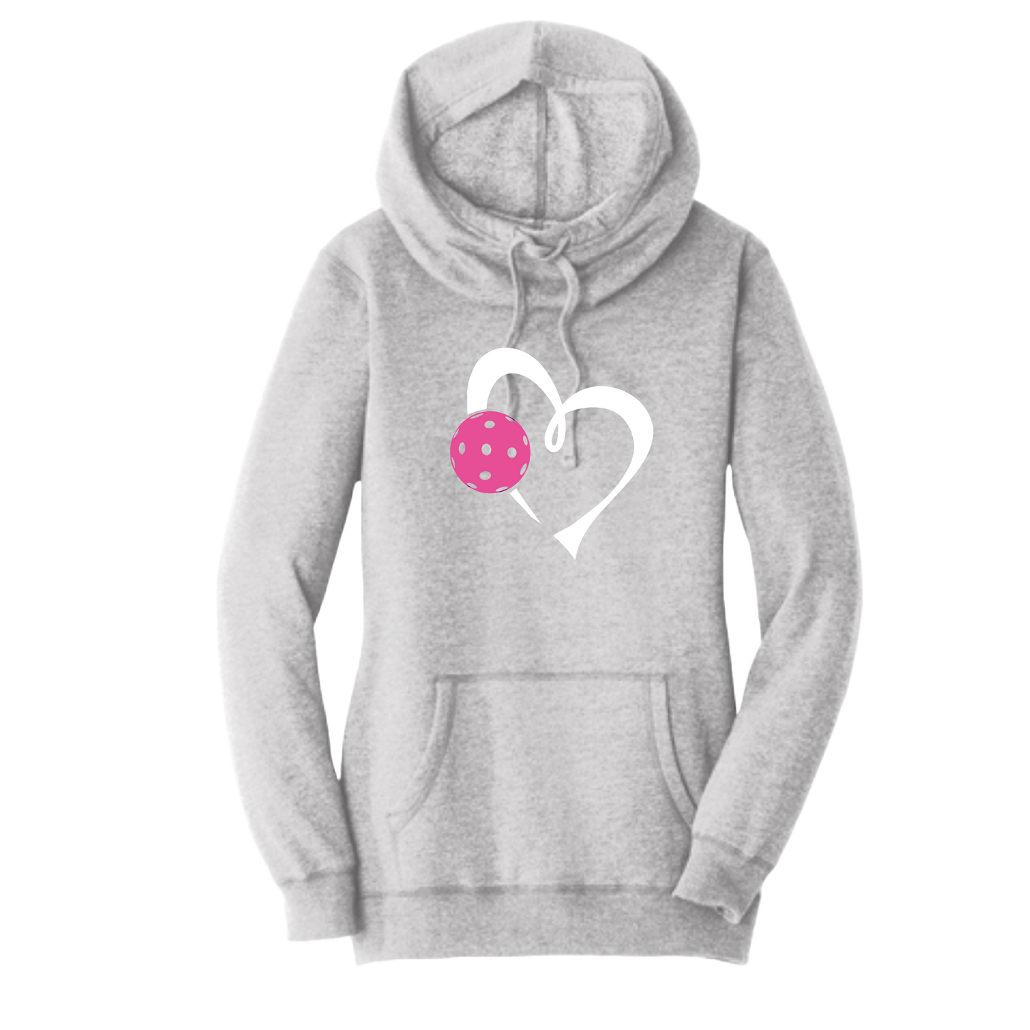 Love Pickleball (Pink) | Women’s Cowl-Neck Hoodie Pickleball Sweatshirt | 55% Cotton 45% Poly Fleece