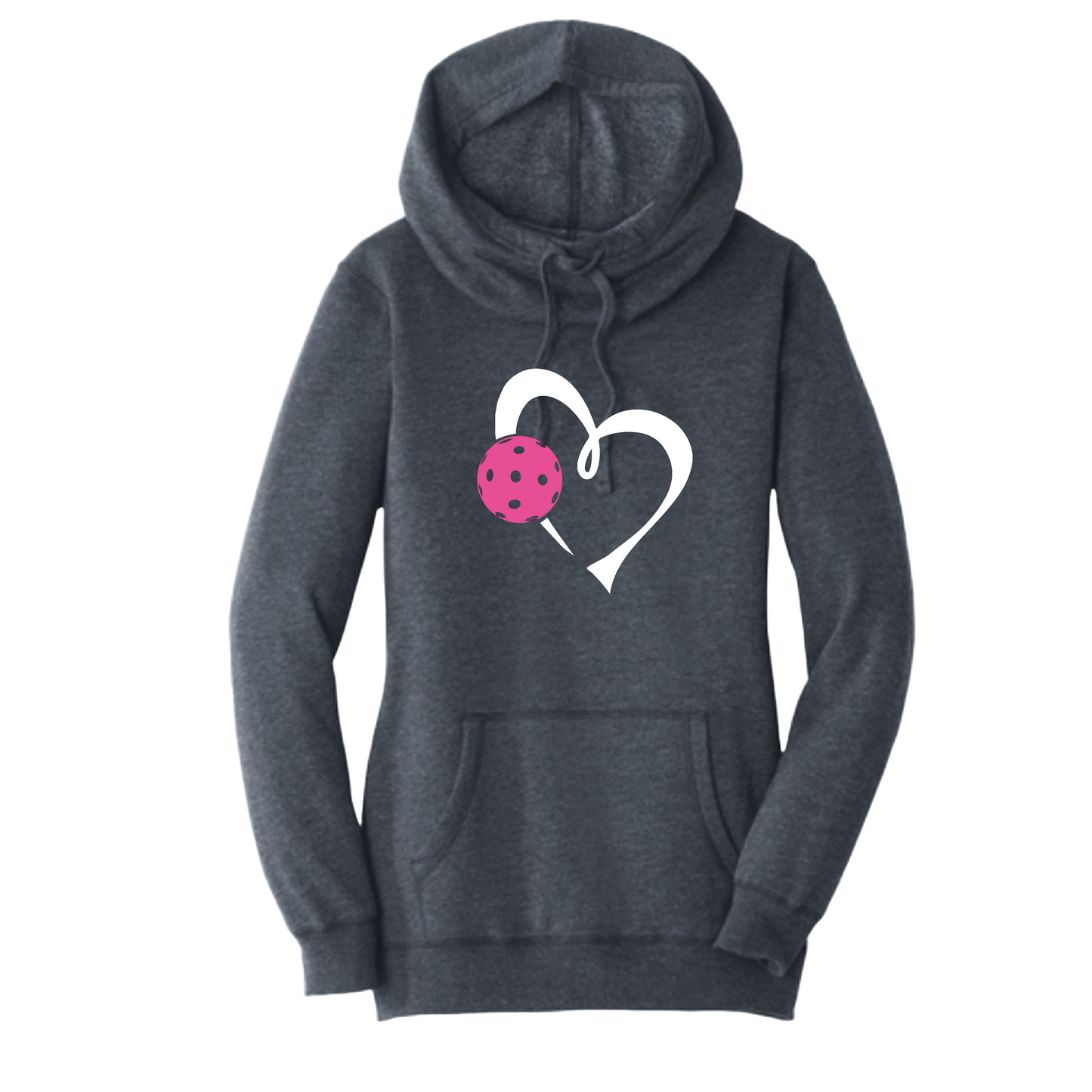 Love Pickleball (Pink) | Women’s Cowl-Neck Hoodie Pickleball Sweatshirt | 55% Cotton 45% Poly Fleece