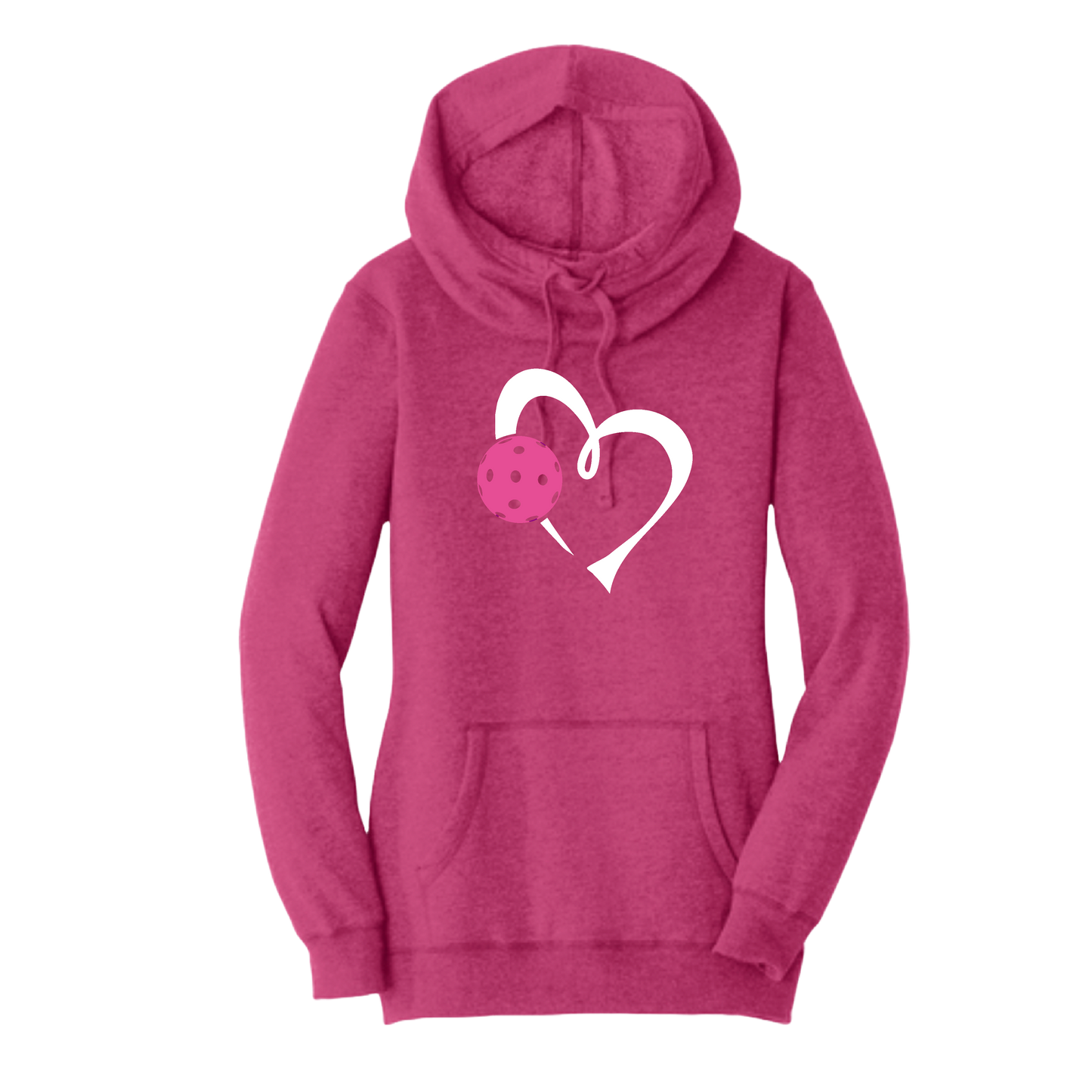 Love Pickleball (Pink) | Women’s Cowl-Neck Hoodie Pickleball Sweatshirt | 55% Cotton 45% Poly Fleece