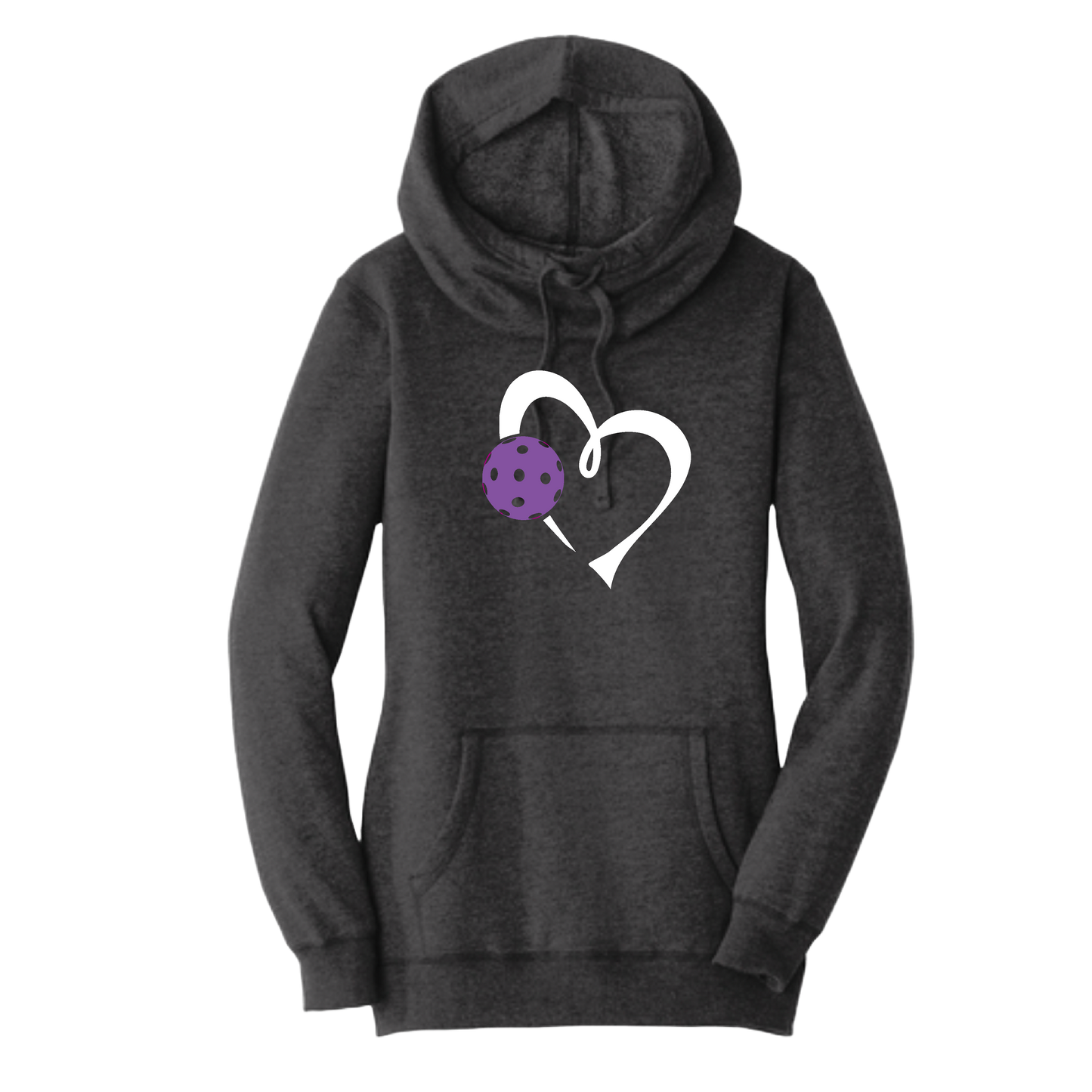 Love Pickleball (Purple) | Women’s Cowl-Neck Hoodie Pickleball Sweatshirt | 55% Cotton 45% Poly Fleece