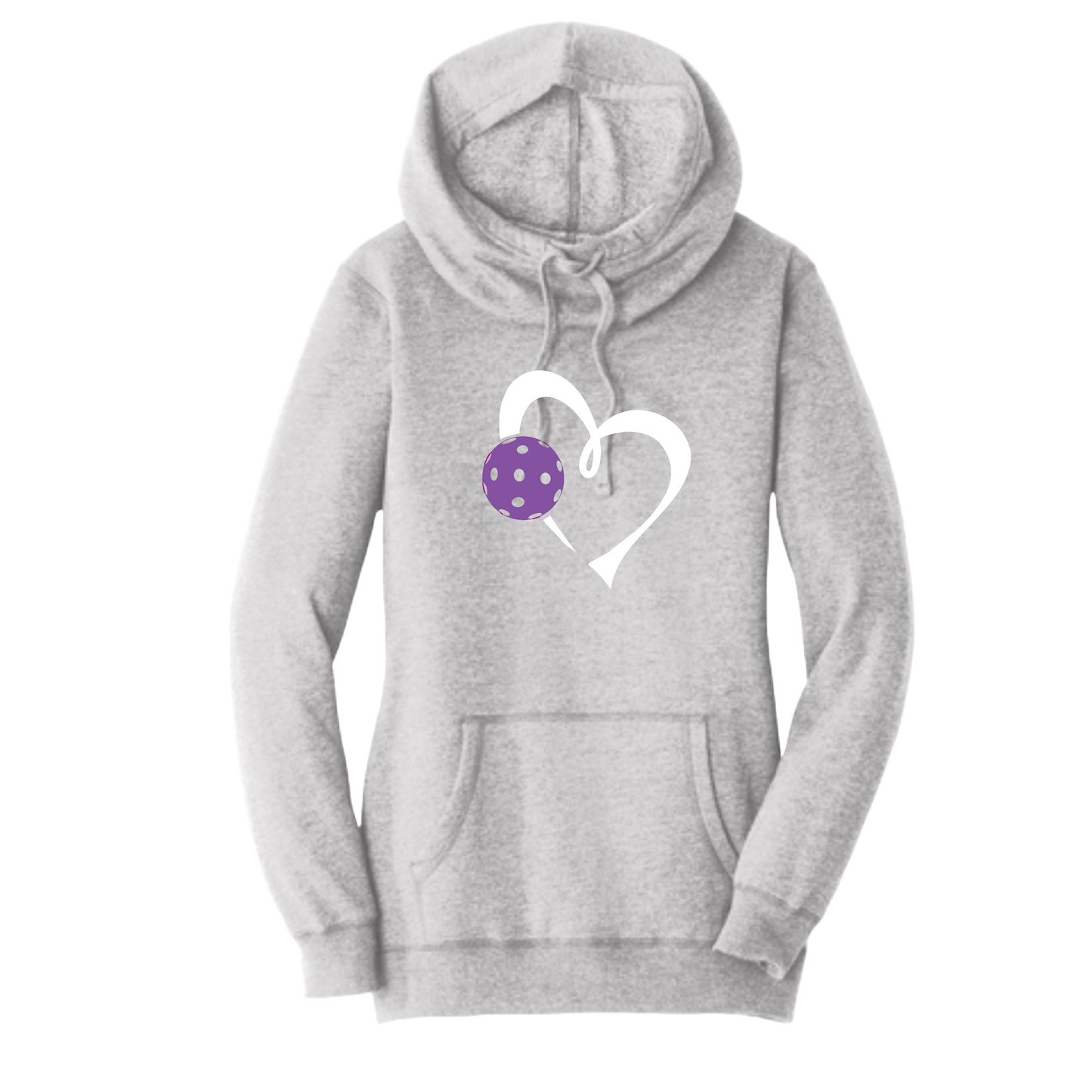 Love Pickleball (Purple) | Women’s Cowl-Neck Hoodie Pickleball Sweatshirt | 55% Cotton 45% Poly Fleece